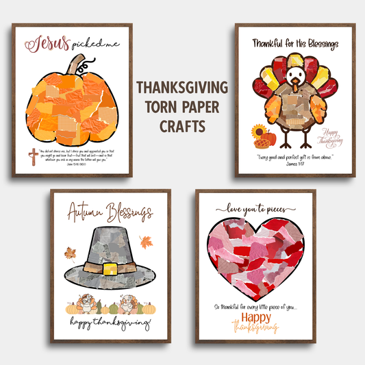 Thanksgiving Cut & Paste Torn Paper Crafts Printable Art