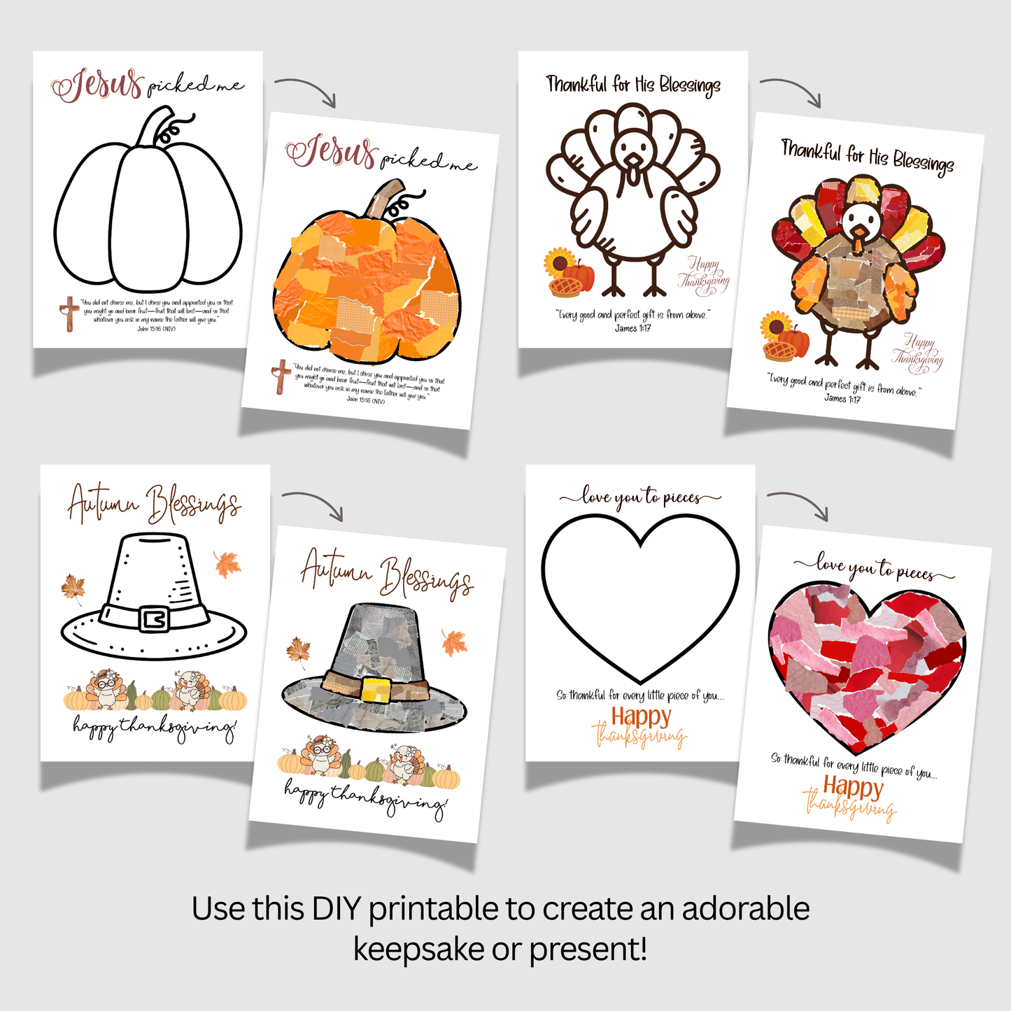 Thanksgiving Cut & Paste Torn Paper Crafts Printable Art