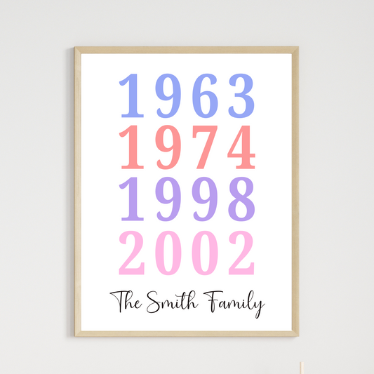 Custom Year Poster Family Art Printable Typography Gift