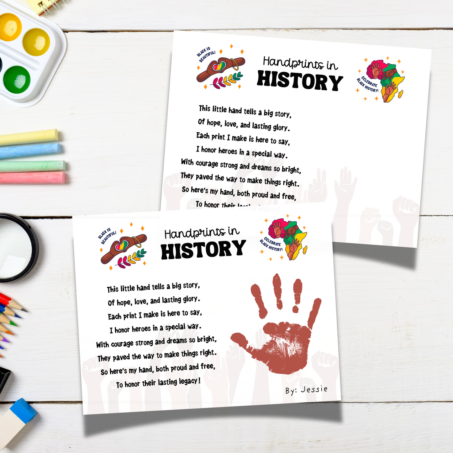 Black History Month Handprint Craft Printable, DIY Poem Art Kids Activity Keepsake