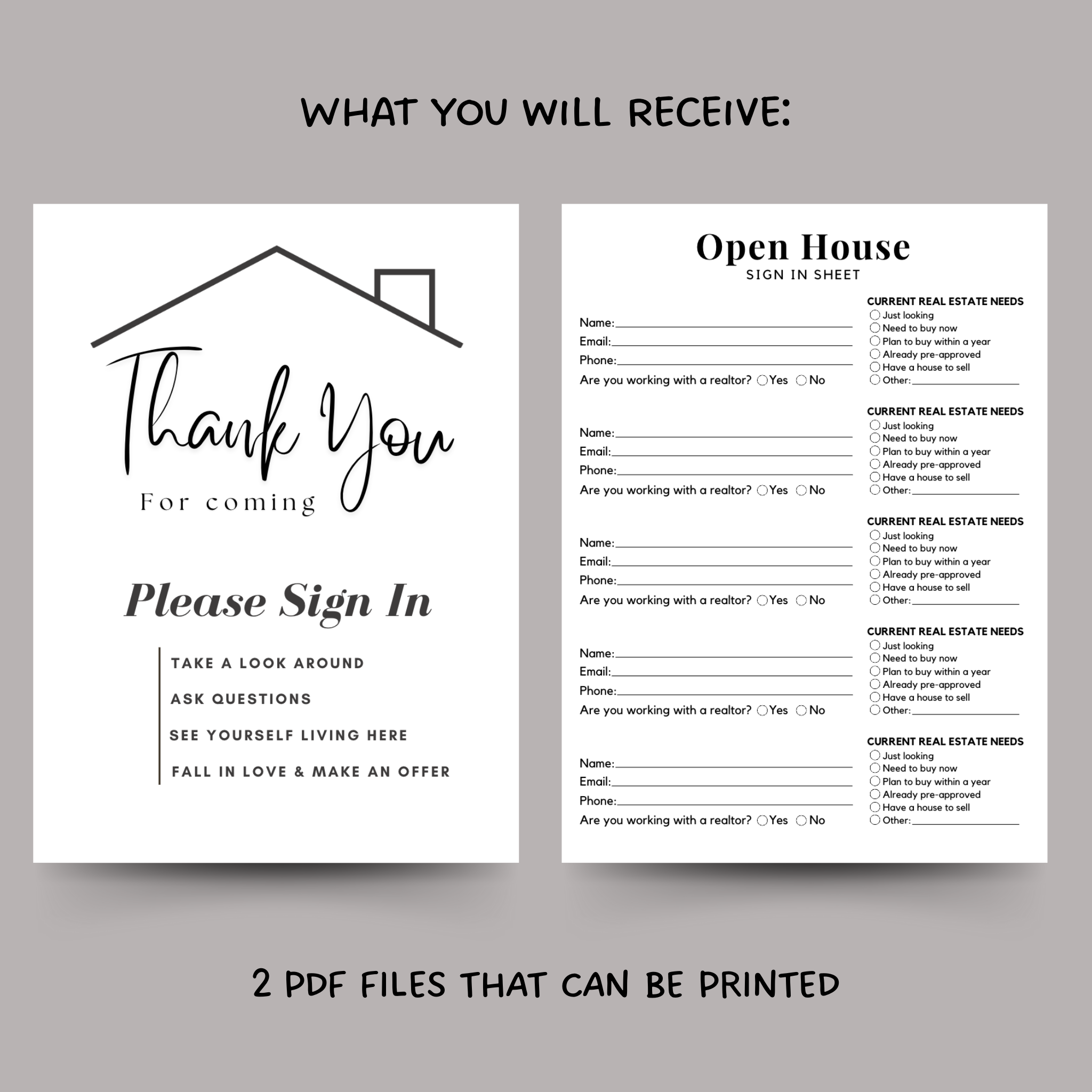 Open House Sign In Sheet, Printable Welcome Sign Realtor Success Tools ...