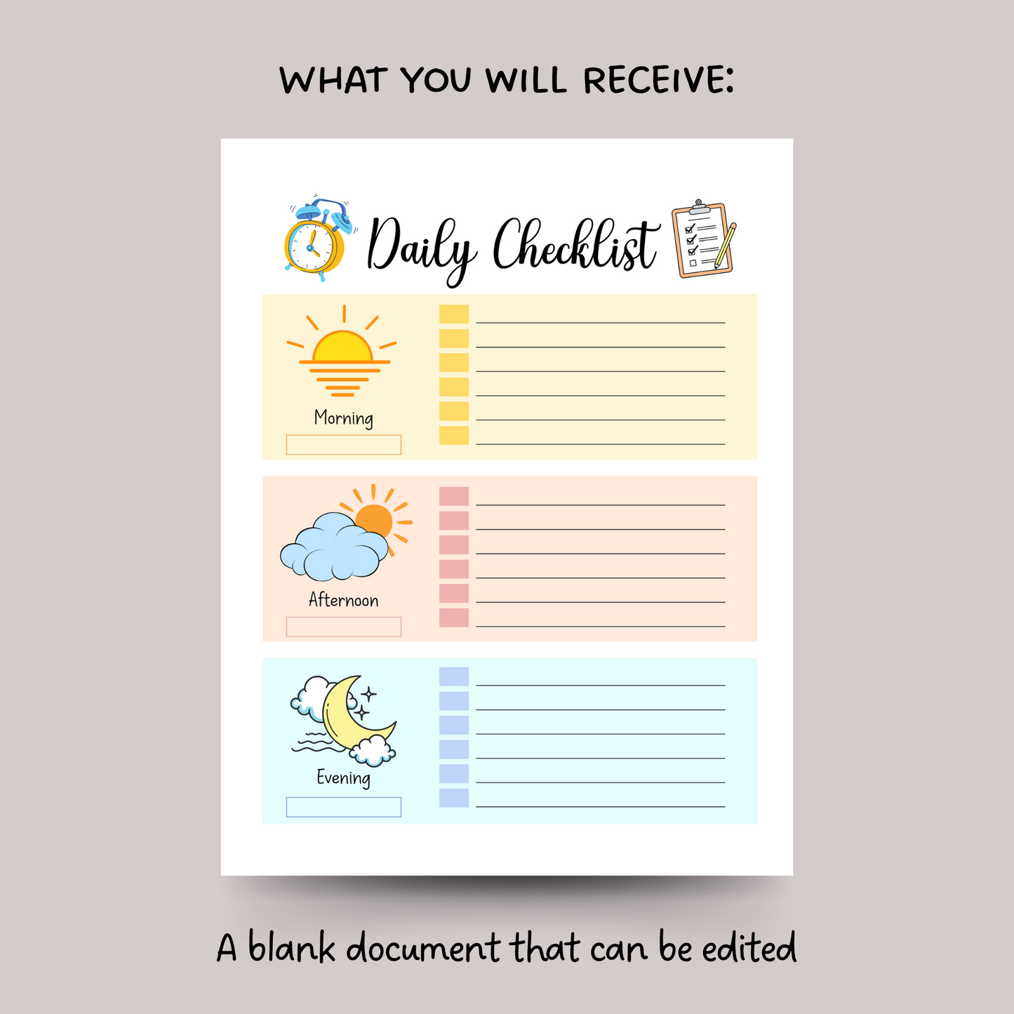 Kids Daily Checklist Printable, Editable Chore Chart, Daily Routine Schedule