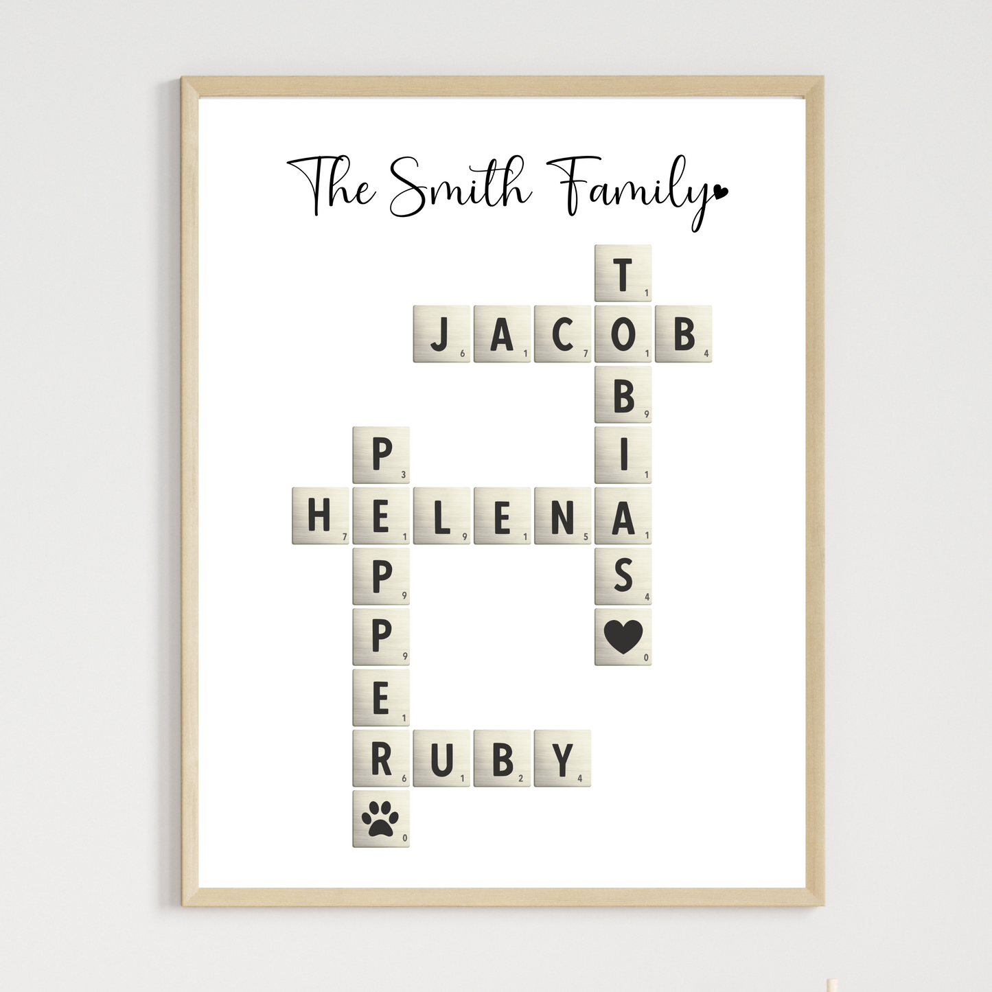 Personalized Family Name Sign Printable, Crossword Scrabble Letter for Wife Mom Grandma Gift