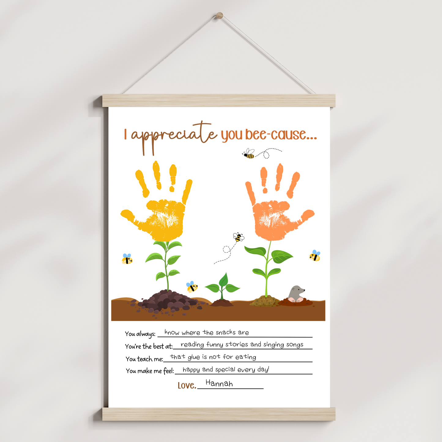 Teacher Appreciation Handprint Craft Kids Printable, DIY Gift Keepsake Art for Pre-K Kindergarten Preschool Children