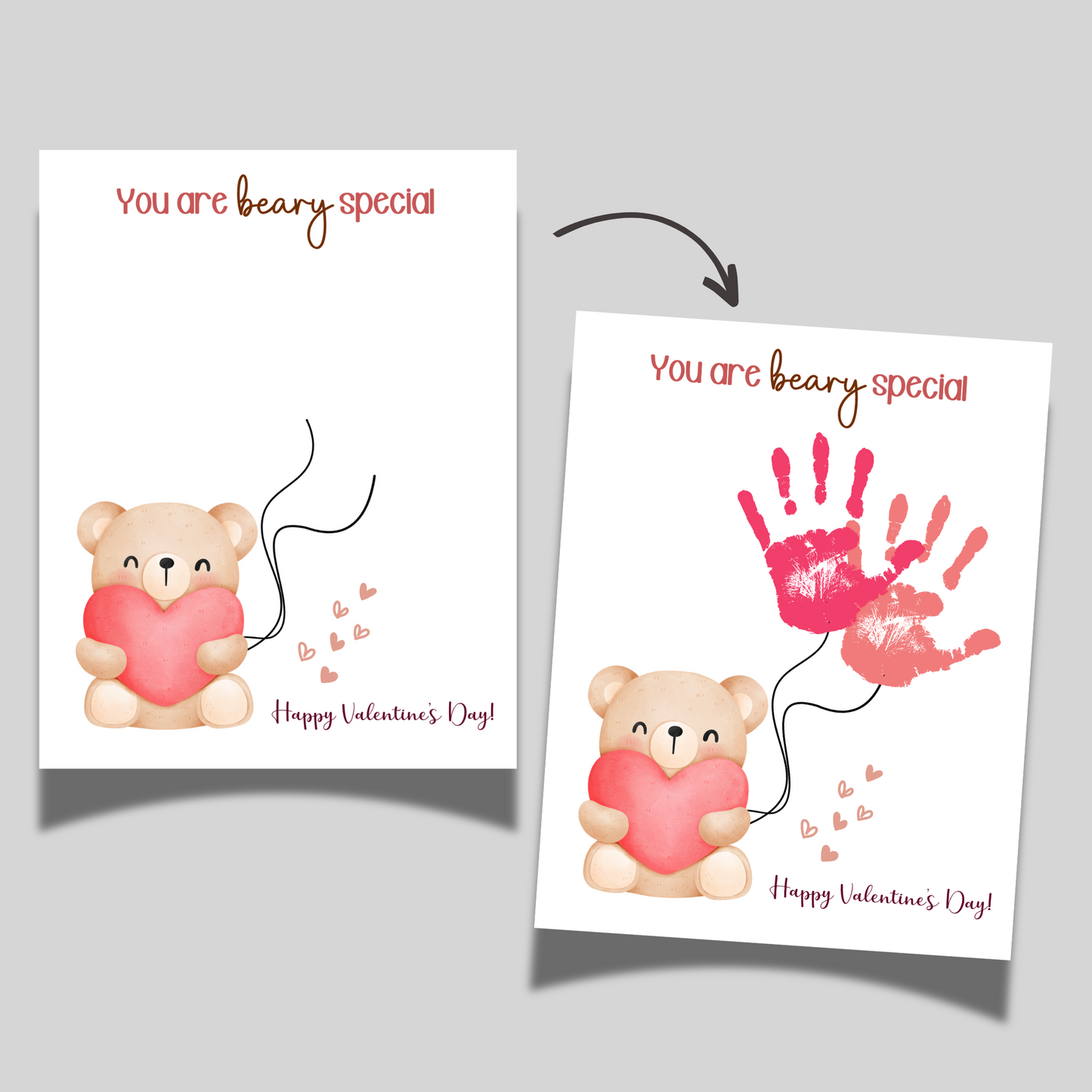 Valentines Day Handprint Holiday Crafts Printable, DIY Bear Art for Kids Baby Toddler Activity