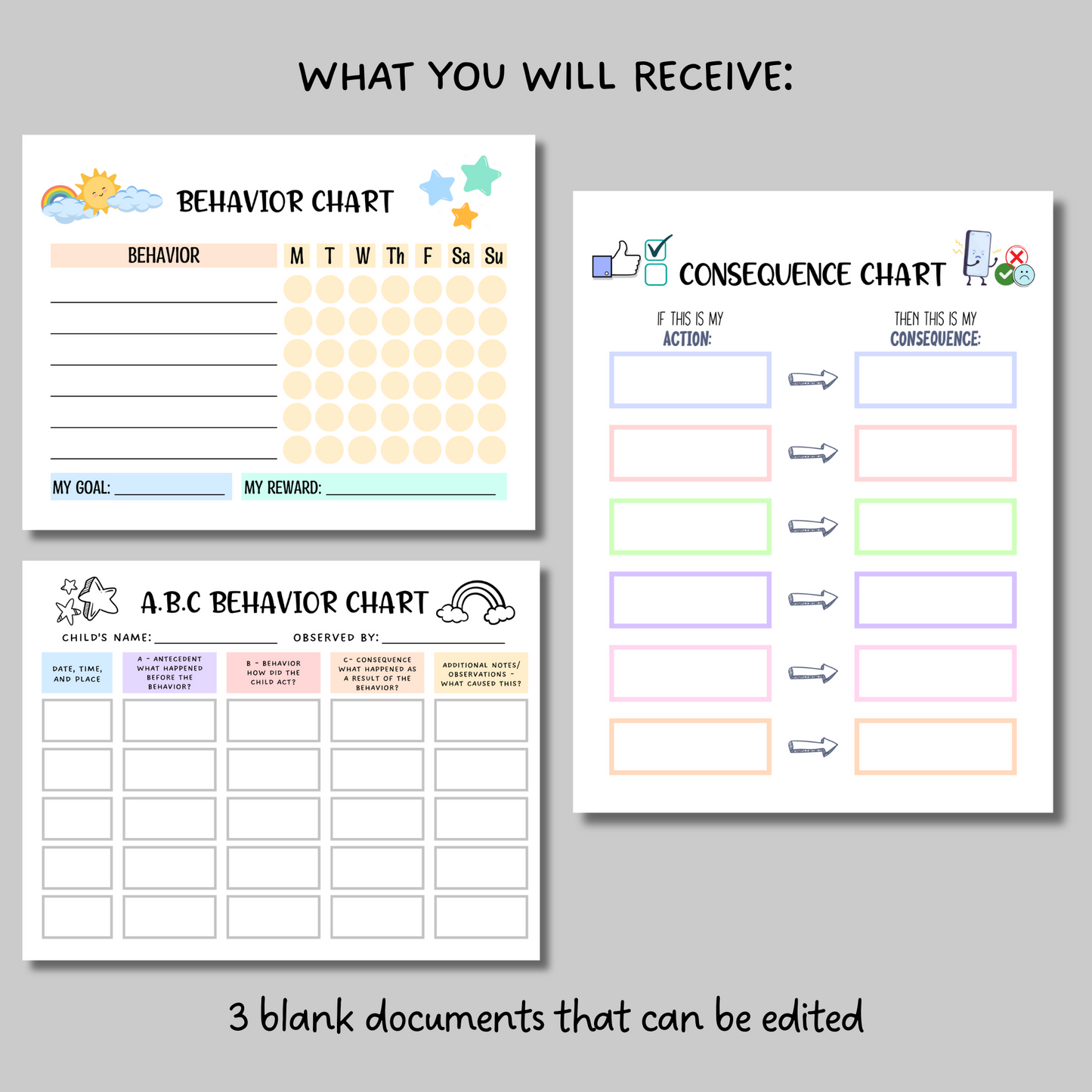 Editable Behavior Consequence Chart For Kids, Printable Toddler Behavior Management Sticker Chart