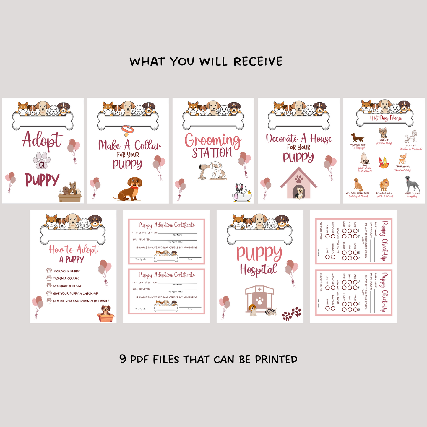 Puppy Party Signs Printable, Adopt a Puppy Dog Lover Birthday Games