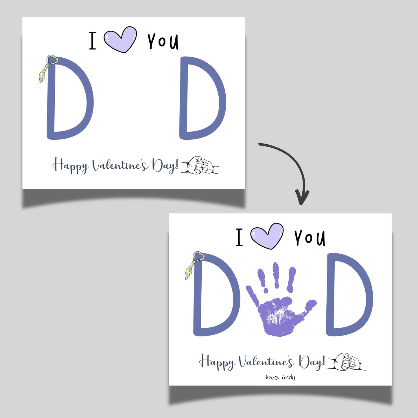 Valentines Day Handprint Holiday Crafts Printable Cute DIY Dad Art for Kids Baby Toddler Activity Keepsake Gift