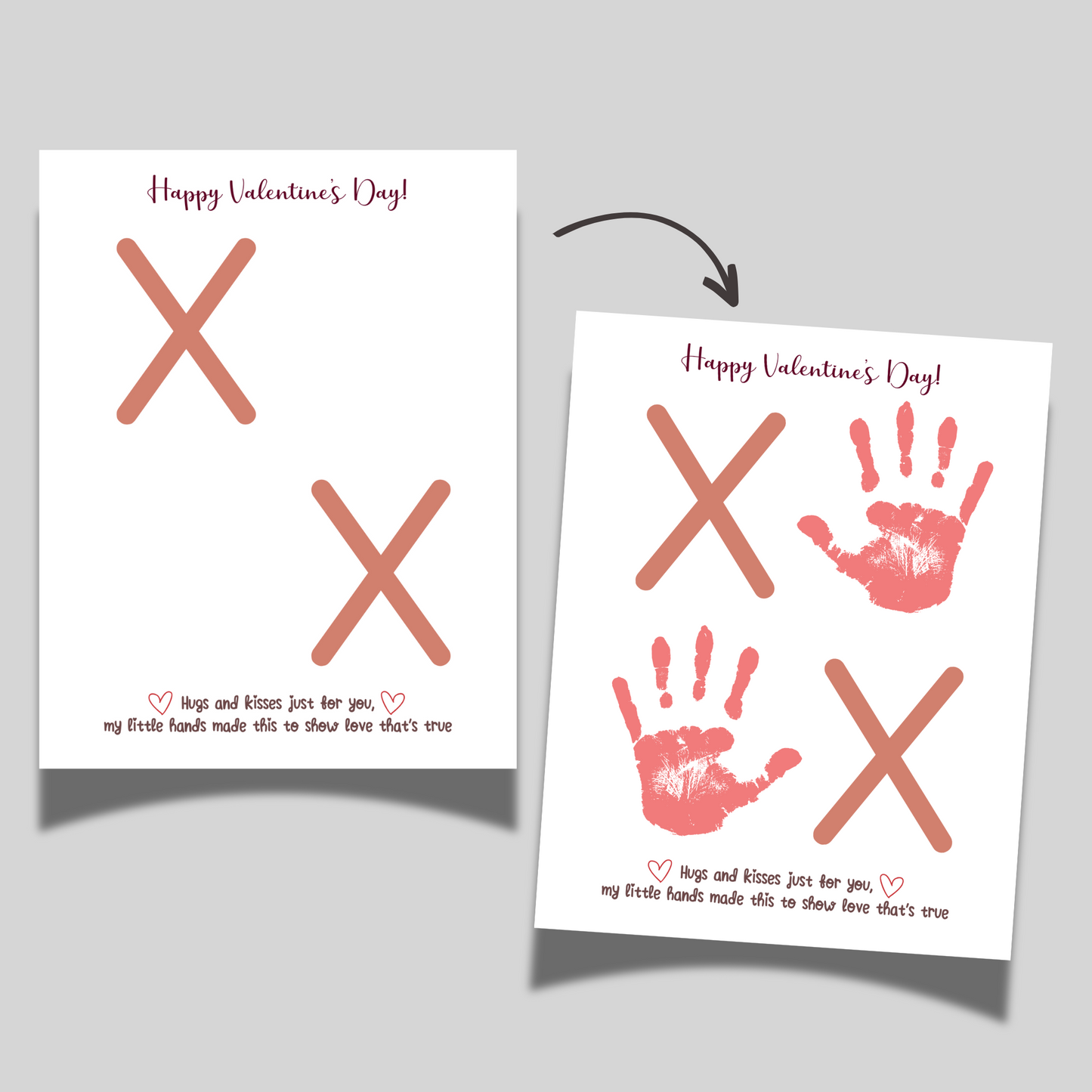 Valentines Day Handprint Holiday Crafts Printable, DIY XOXO Art for Kids Baby Toddler Activity Daycare Preschool Keepsake