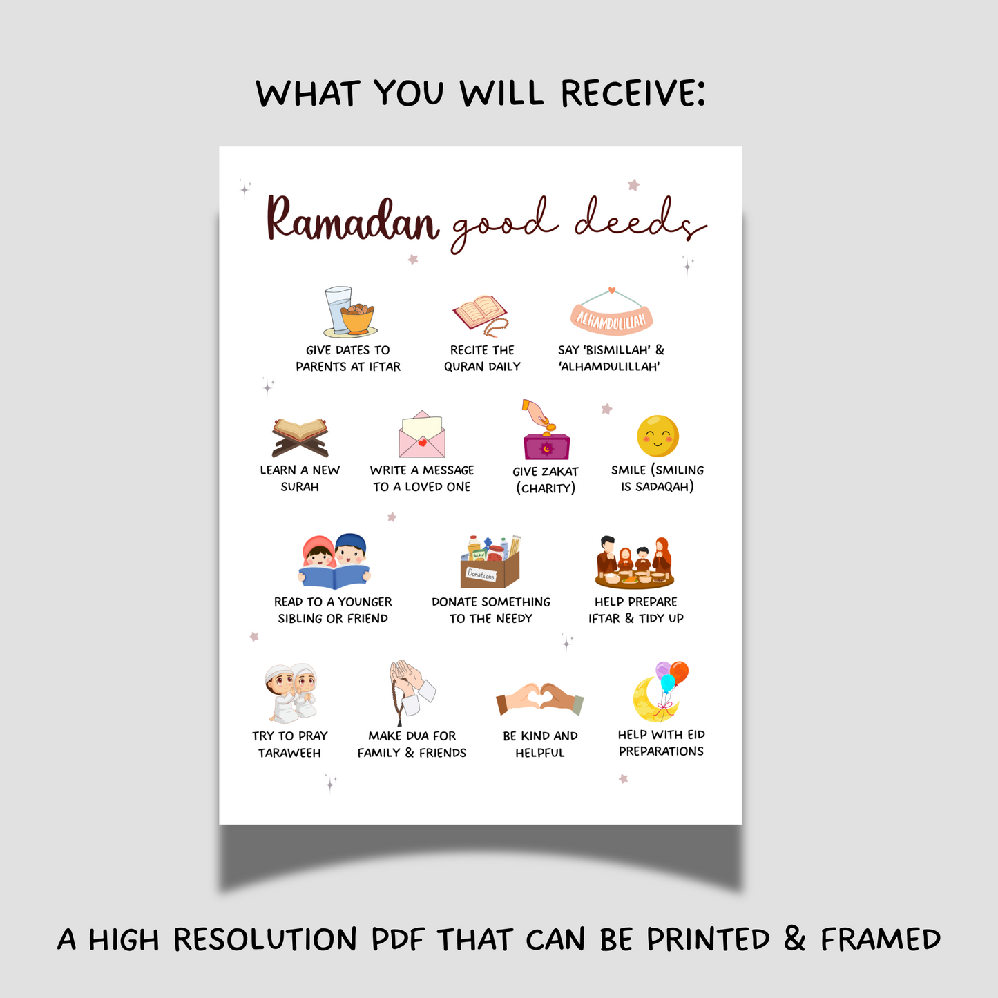 Ramadan Good Deeds Poster Printable, Islamic Wall Art Educational Chart Nursery Home Decor Children Kids Activity Gift Digital Download