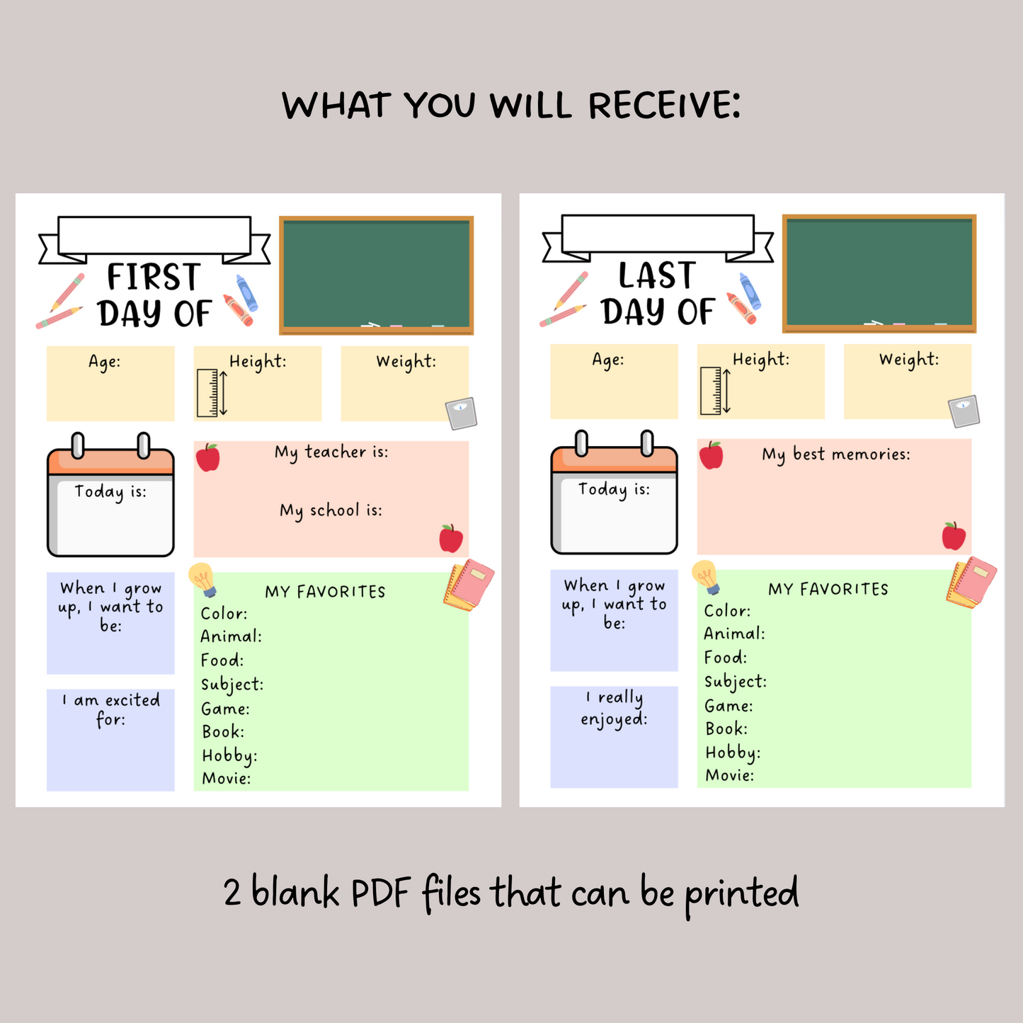 First and Last Day of School Signs Printable, Back to School Questionnaire Template