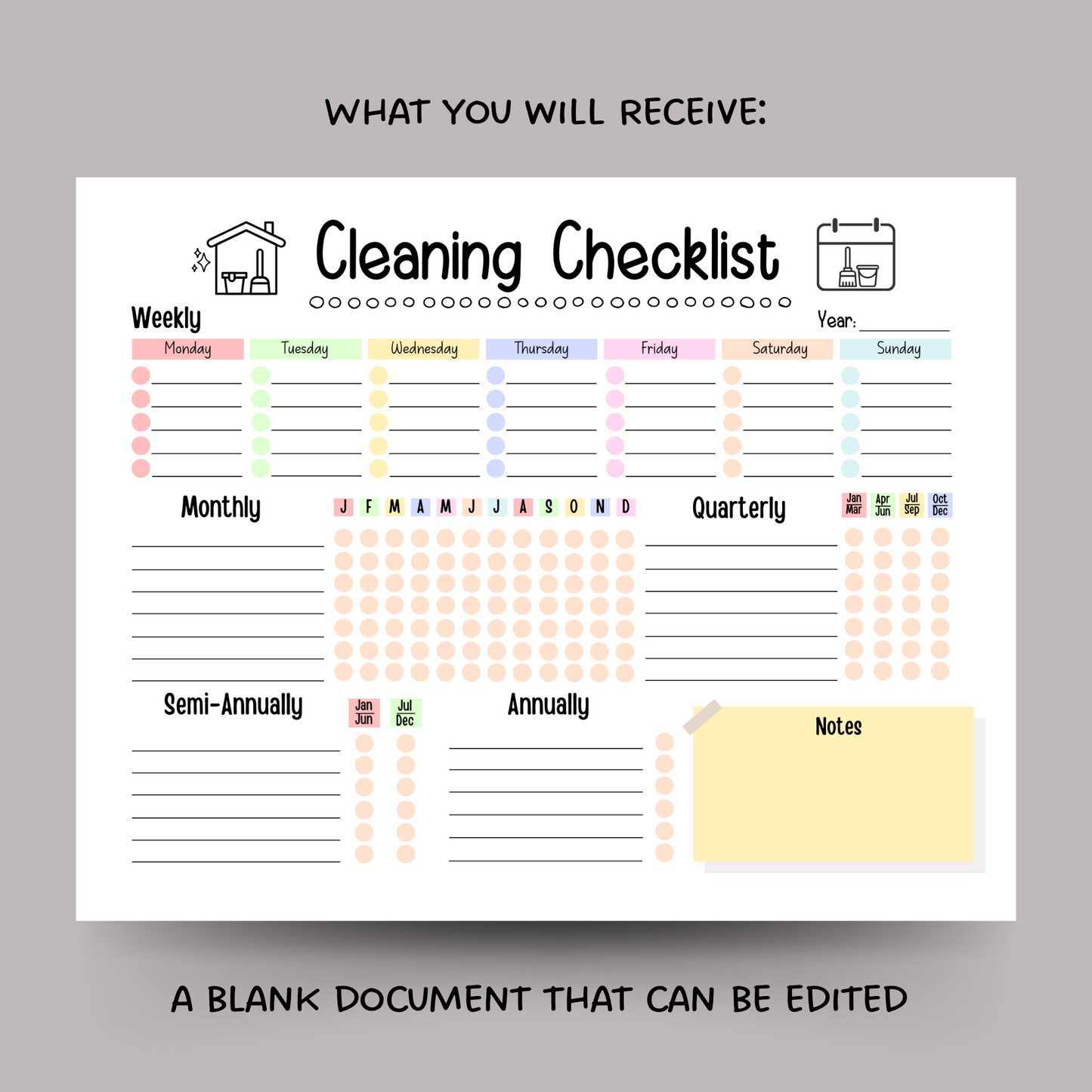 Editable Cleaning Schedule, Printable Digital Cleaning Checklist Planner