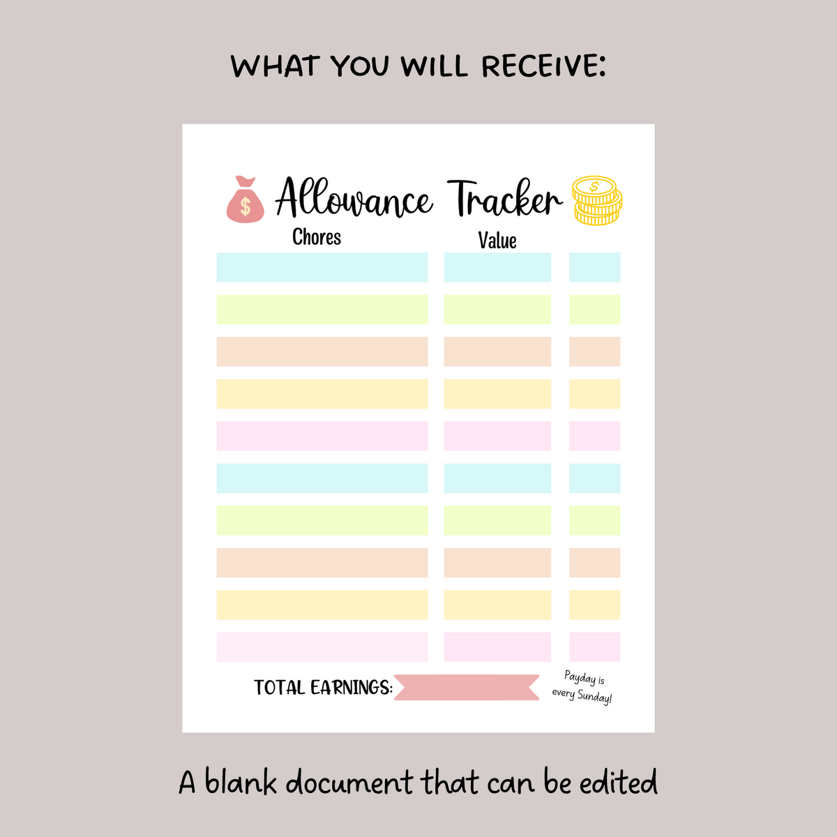 Allowance Chart Example Editable Allowance Chart For Kids, Printable Chore Chart – Scribbled LLC