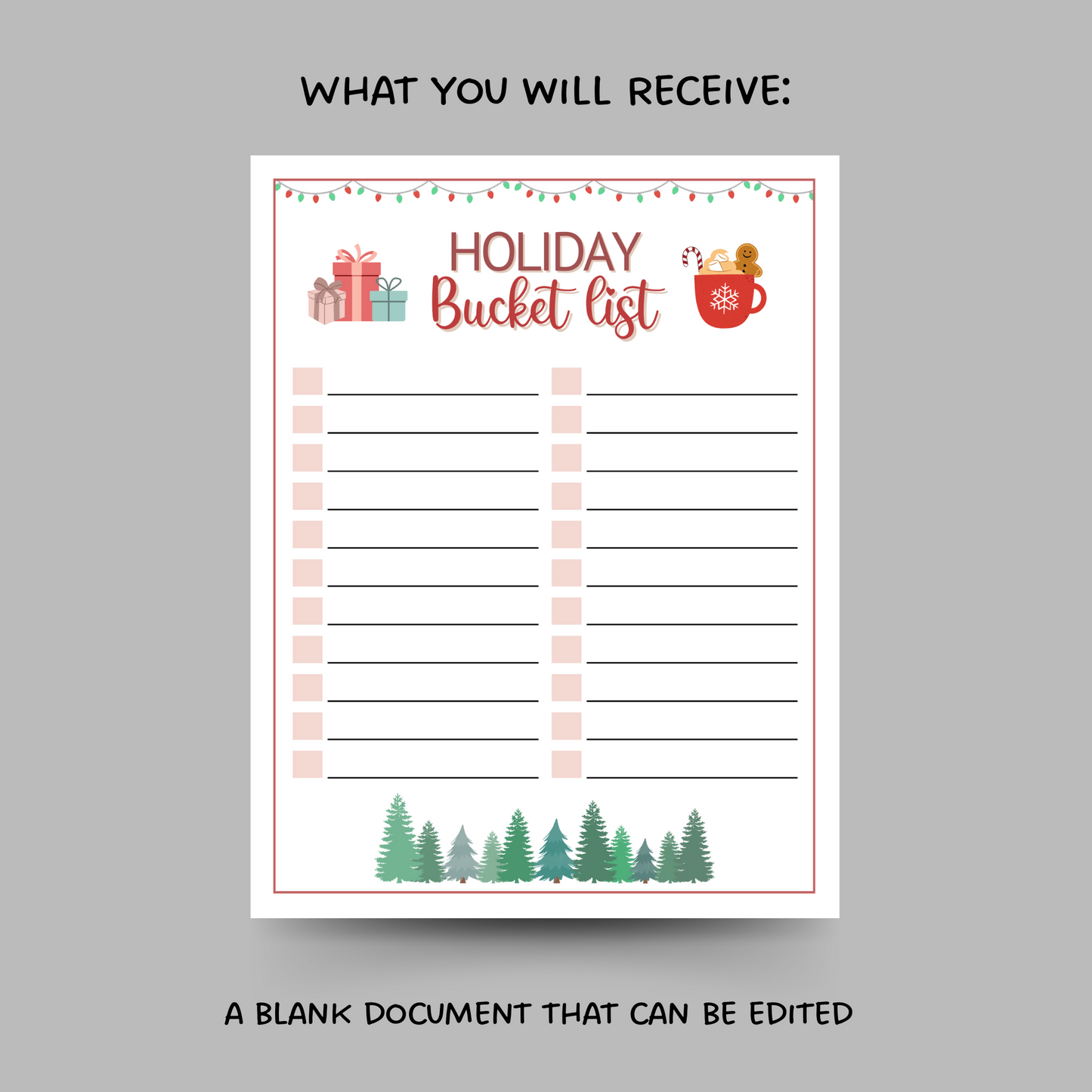 Holiday Bucket List Printable, Editable Christmas Activity Checklist