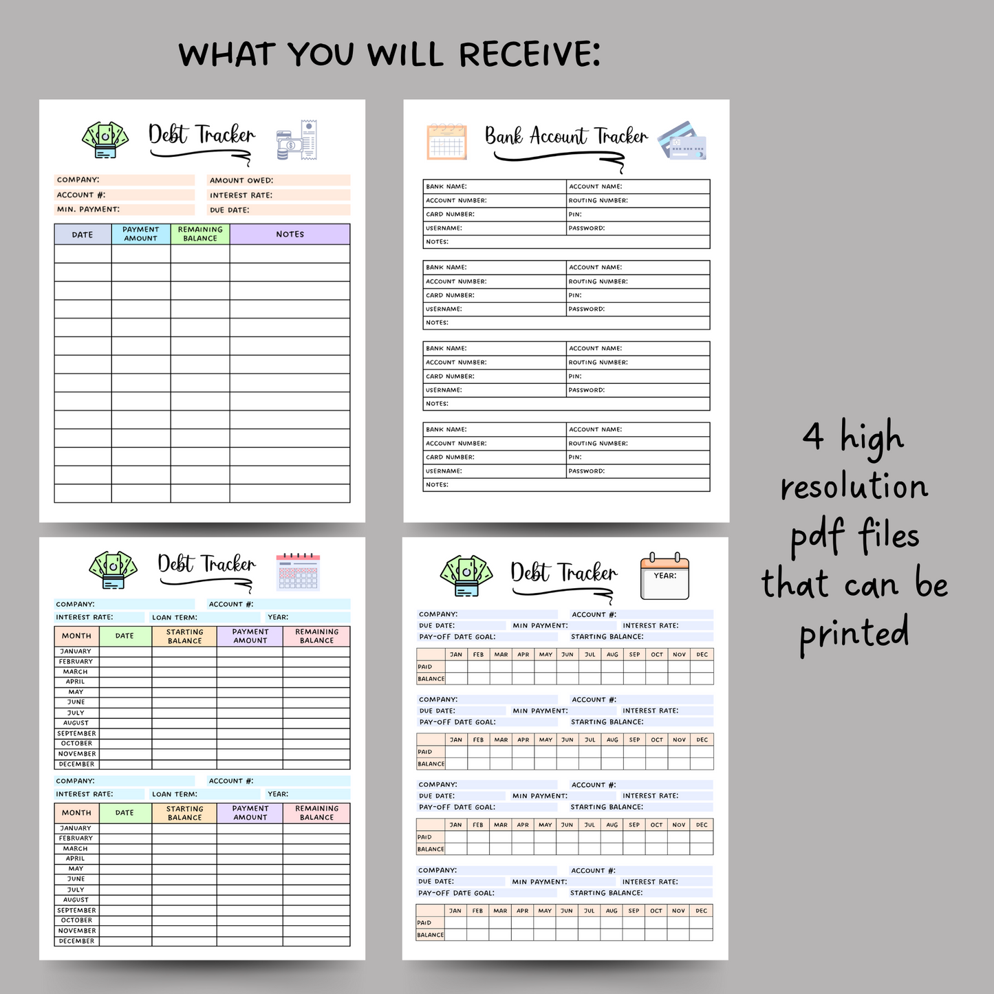 Debt Payment Tracker Printable, Financial Planner, Credit Card Expense Tracker