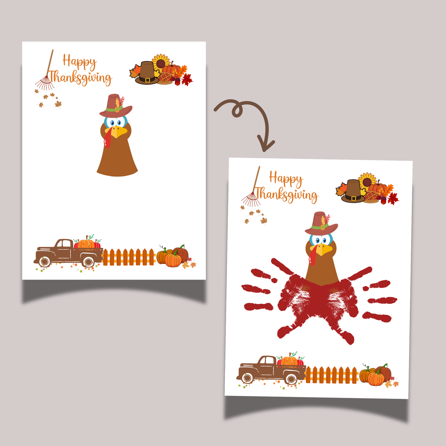 Thanksgiving Handprint Crafts, Preschool Turkey Autumn Art Project for Kids Toddler Kindergarten Baby School Activity