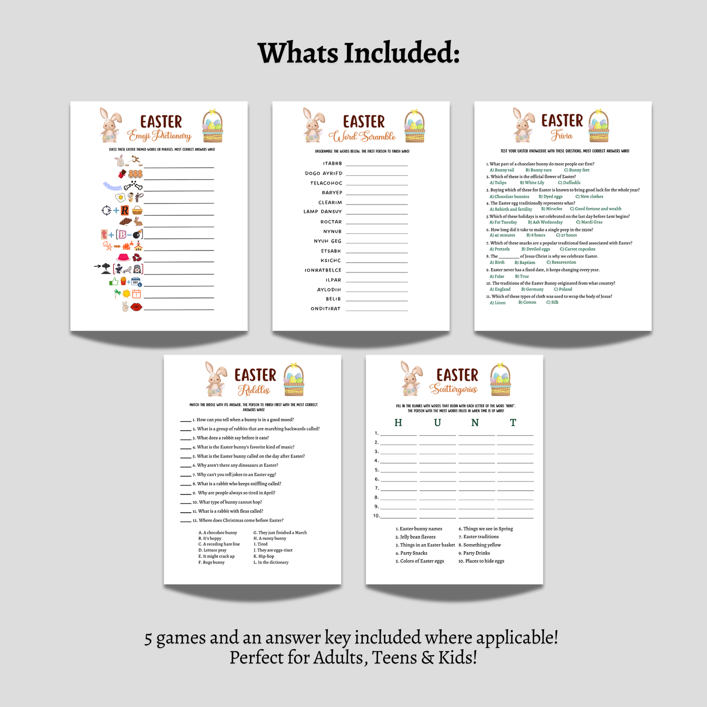 Easter Games Bundle 25 Printables for Kids & Adults