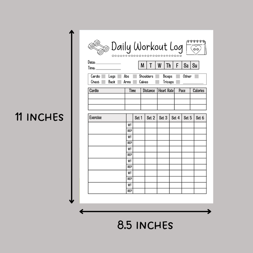 Daily Workout Log Printable Exercise Planner, Gym Training Tracker ...