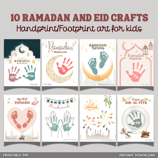 Ramadan Handprint Footprint Crafts Printable, Eid DIY Art Holiday Activity for Kids Preschool Homeschool Decor Card Custom Gift