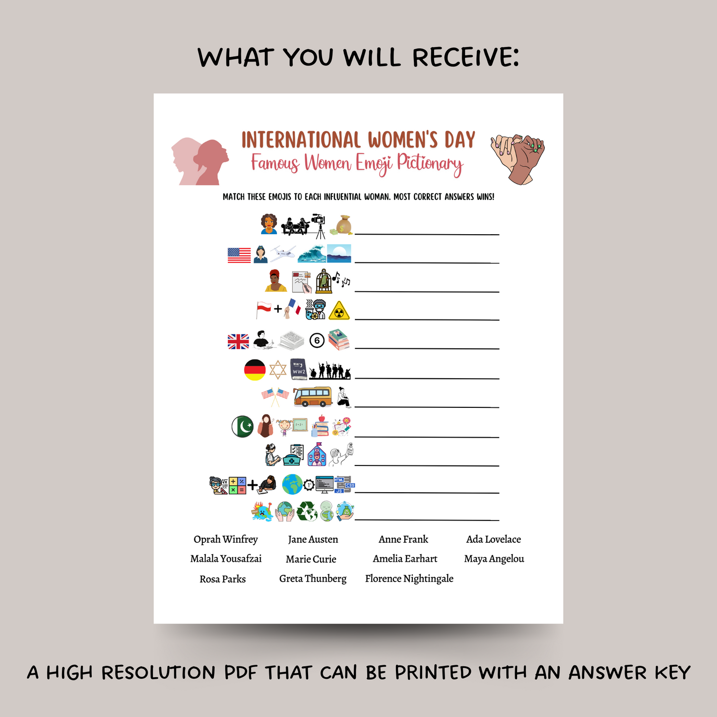 International Women's Day Emoji Pictionary Game Printable