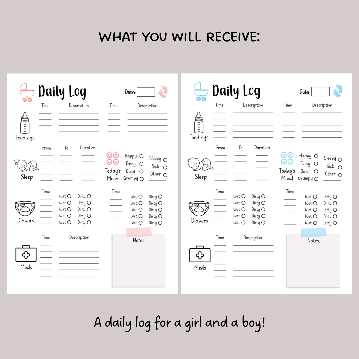 Infant Daily Log Printable, Baby Daycare Tracker Template, Nanny Log