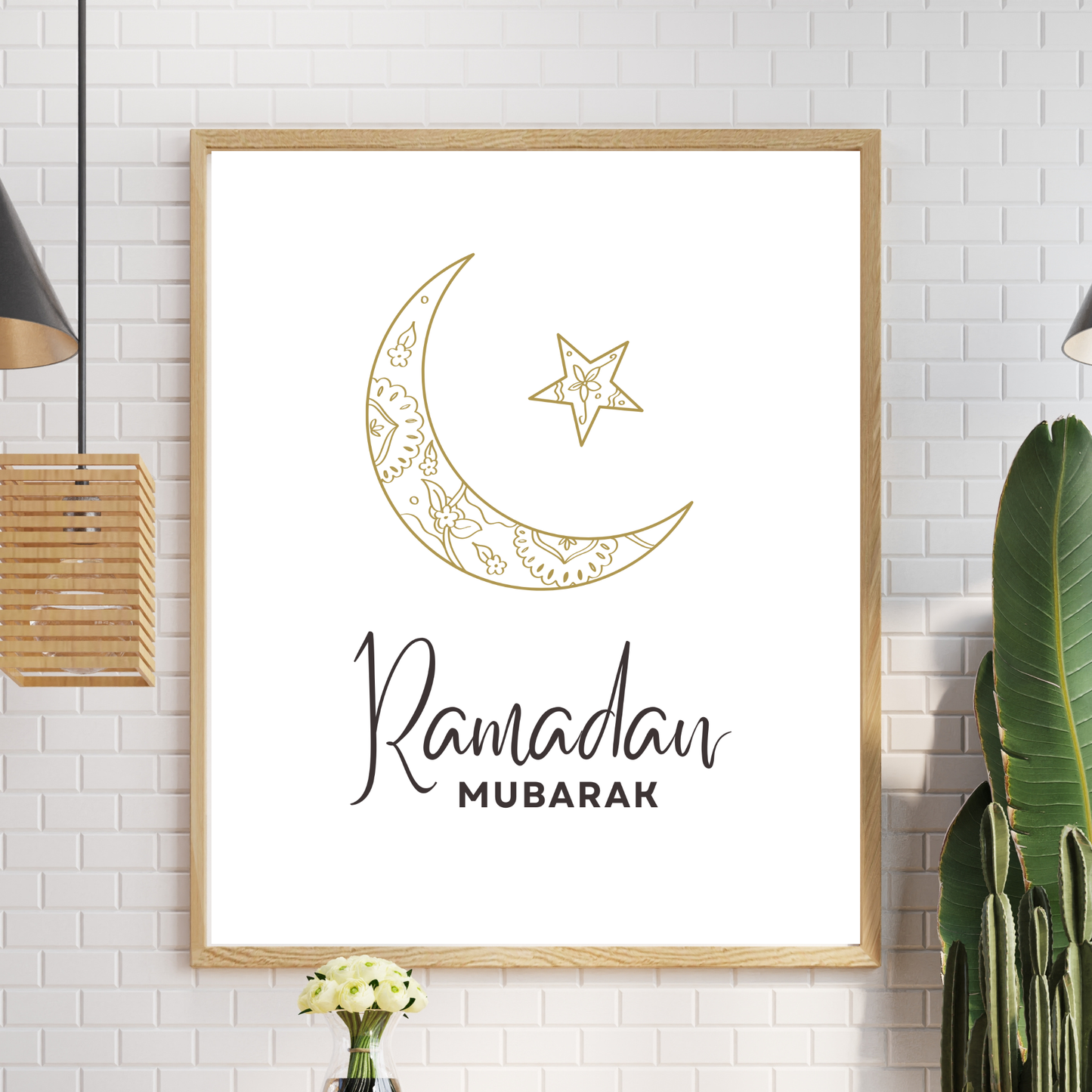 Ramadan Mubarak Crescent Moon Star Poster Printable