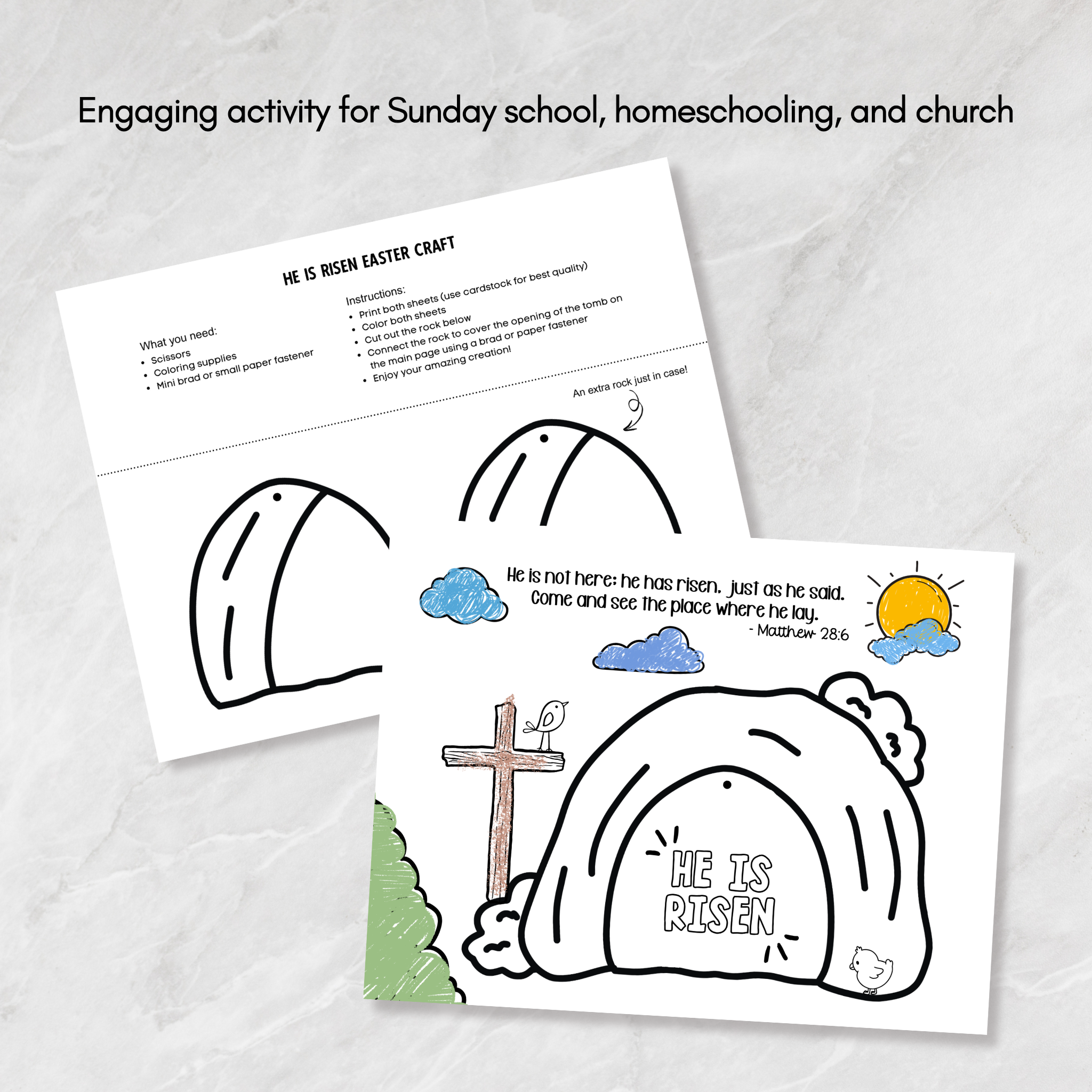 He is Risen Easter Coloring Craft Printable, Christian Religious Educa ...