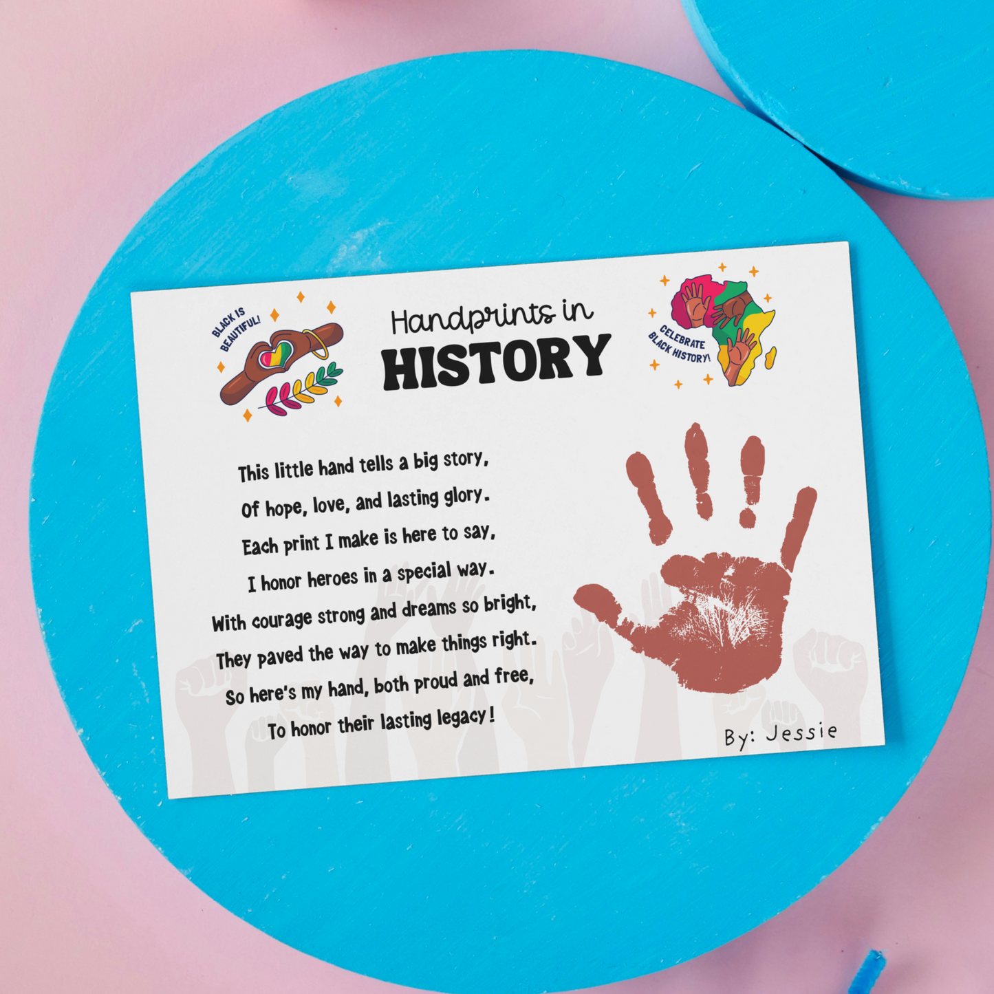 Black History Month Handprint Craft Printable, DIY Poem Art Kids Activity Keepsake