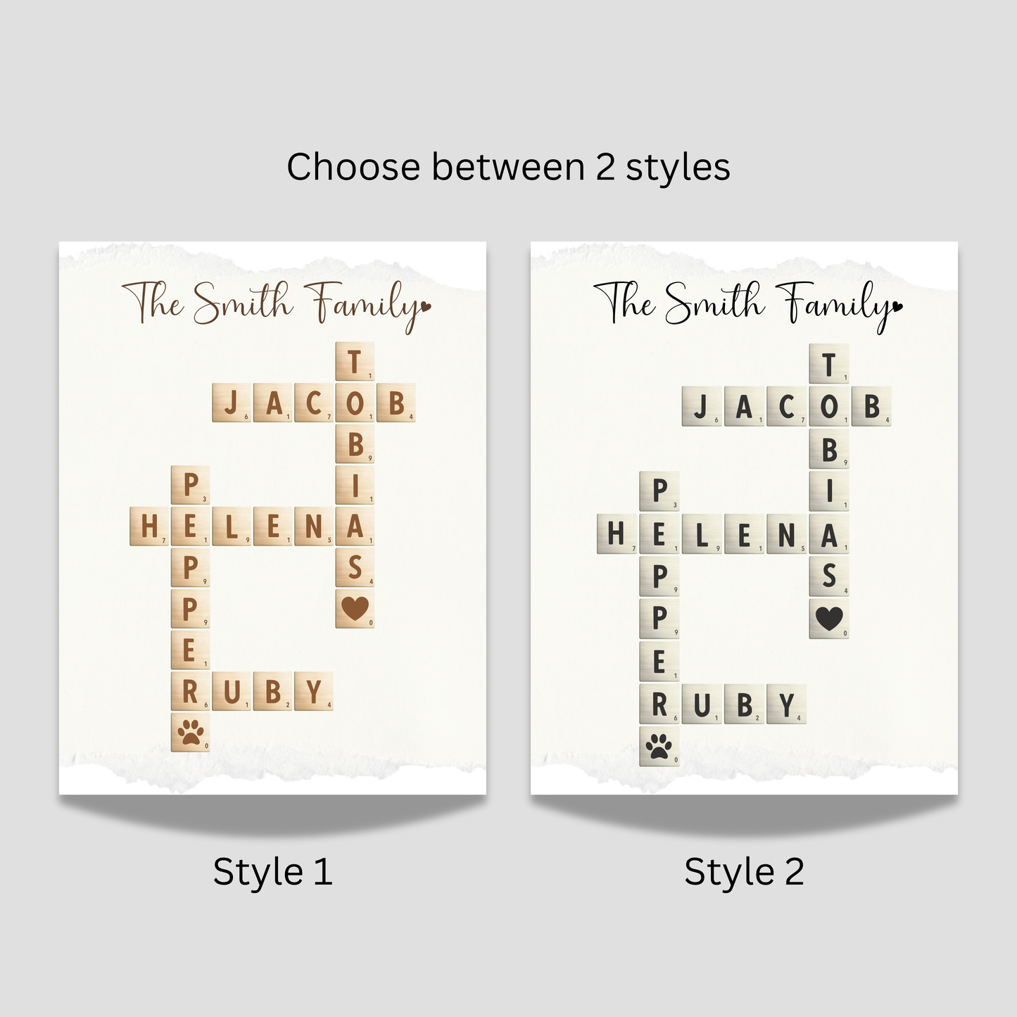 Personalized Family Name Poster Printable, Custom Crossword Sign Scrabble Letter Wall Art Gift