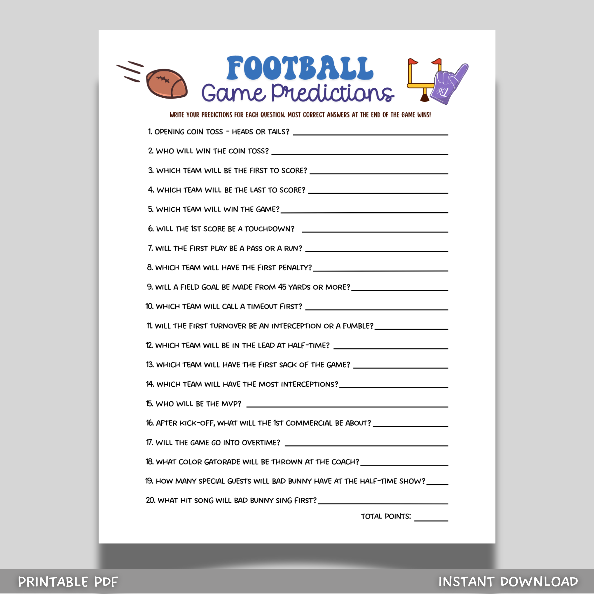 2026 football predictions game printable party activity