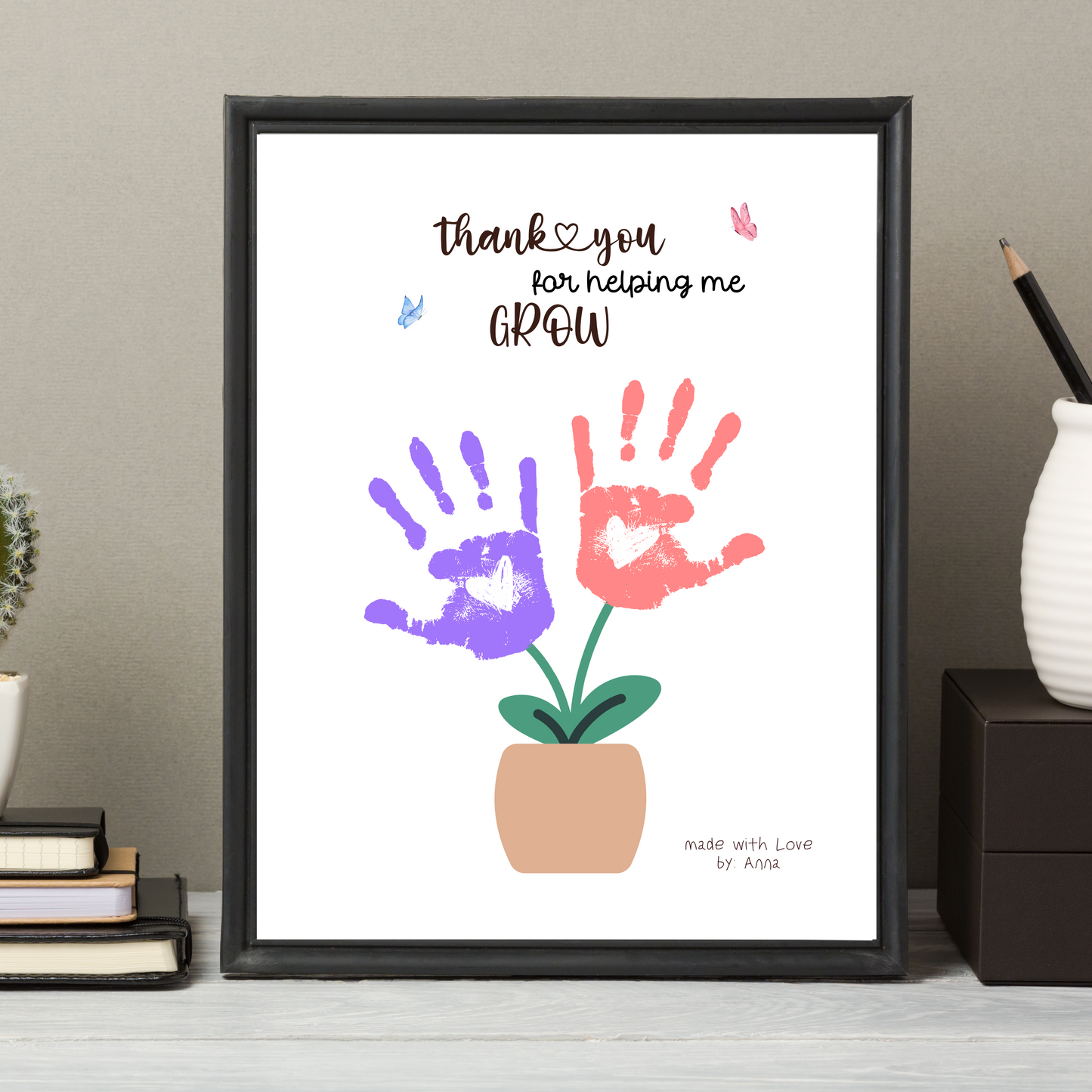 Teacher Appreciation Handprint Craft Kids Printable, DIY End of Year Gift Keepsake Flower Art for Pre-K Kindergarten Preschool End Of School