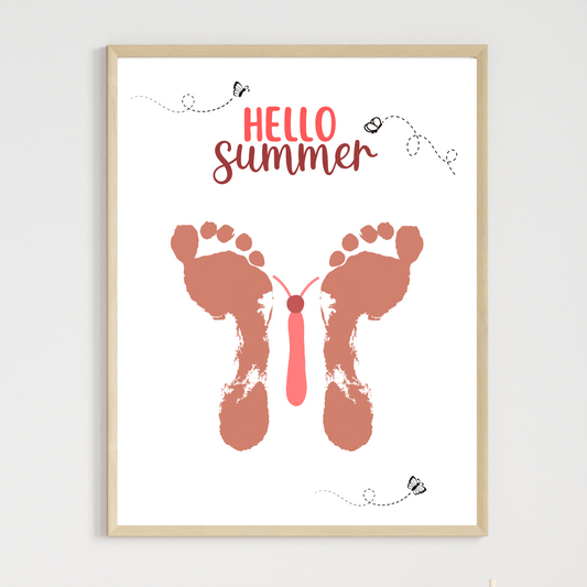 Hello Summer Footprint Craft Printable, DIY Butterfly Art Project for Kids Feet Template