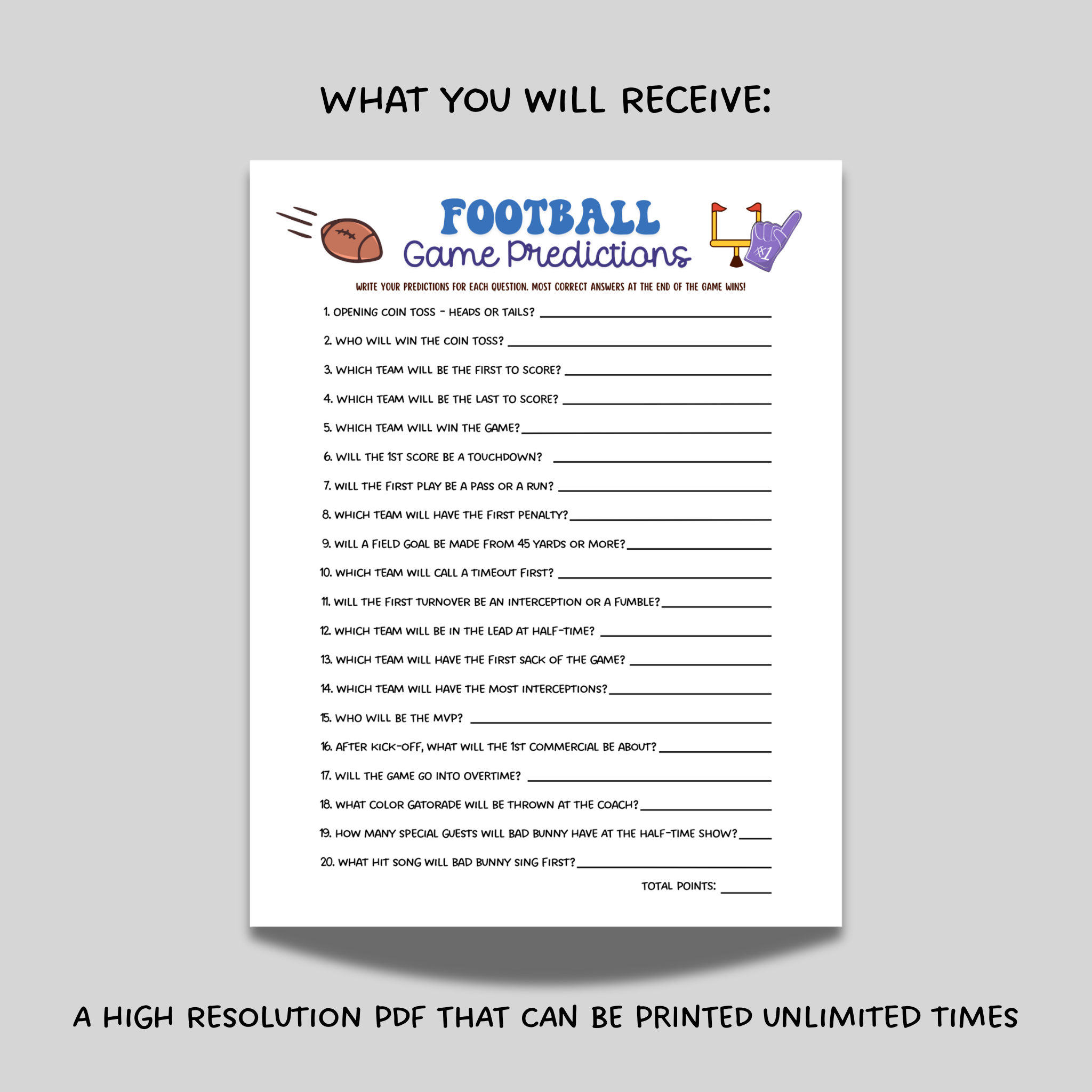 2026 football predictions game printable party activity