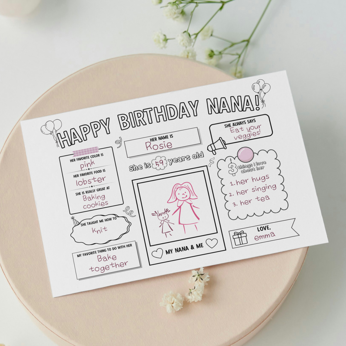 Happy Birthday Nana Coloring Page Printable, DIY Gift from Kids All Ab ...