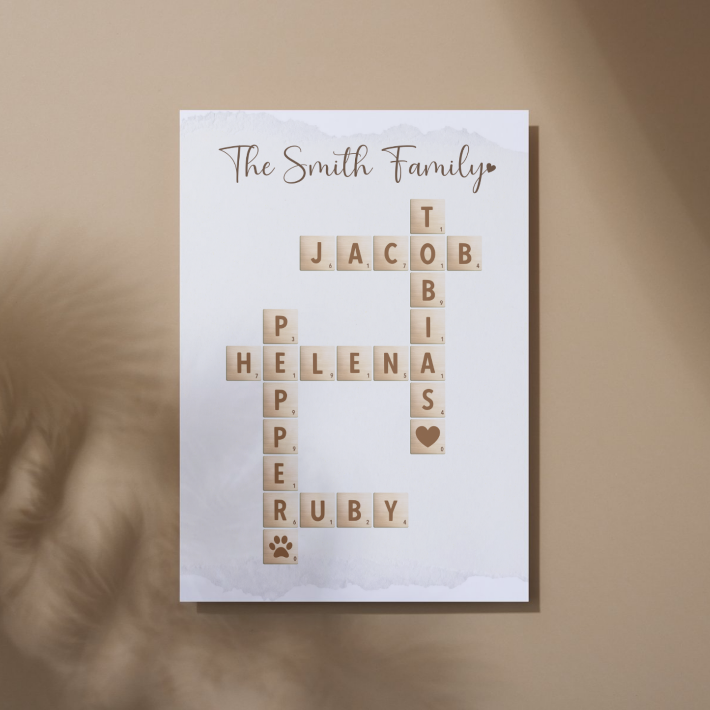 Personalized Family Name Poster Printable, Custom Crossword Sign Scrabble Letter Wall Art Gift