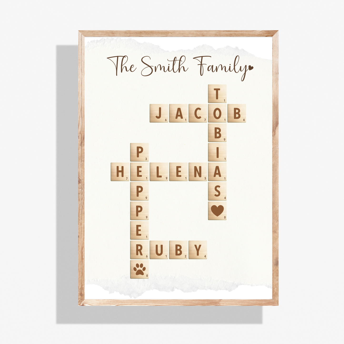 Personalized Family Name Poster Printable, Custom Crossword Sign Scrabble Letter Wall Art Gift