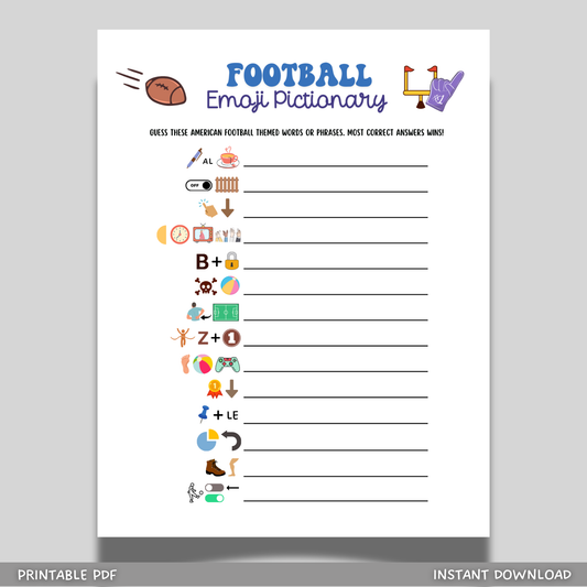2026 Football Emoji Pictionary Game Printable