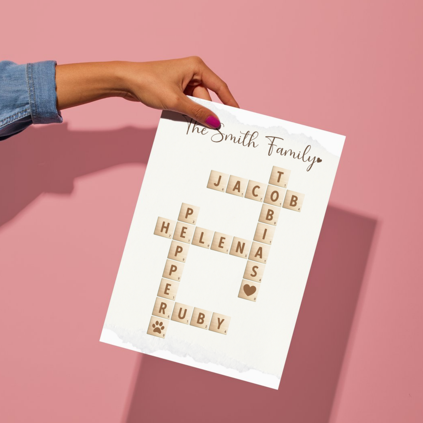 Personalized Family Name Poster Printable, Custom Crossword Sign Scrabble Letter Wall Art Gift