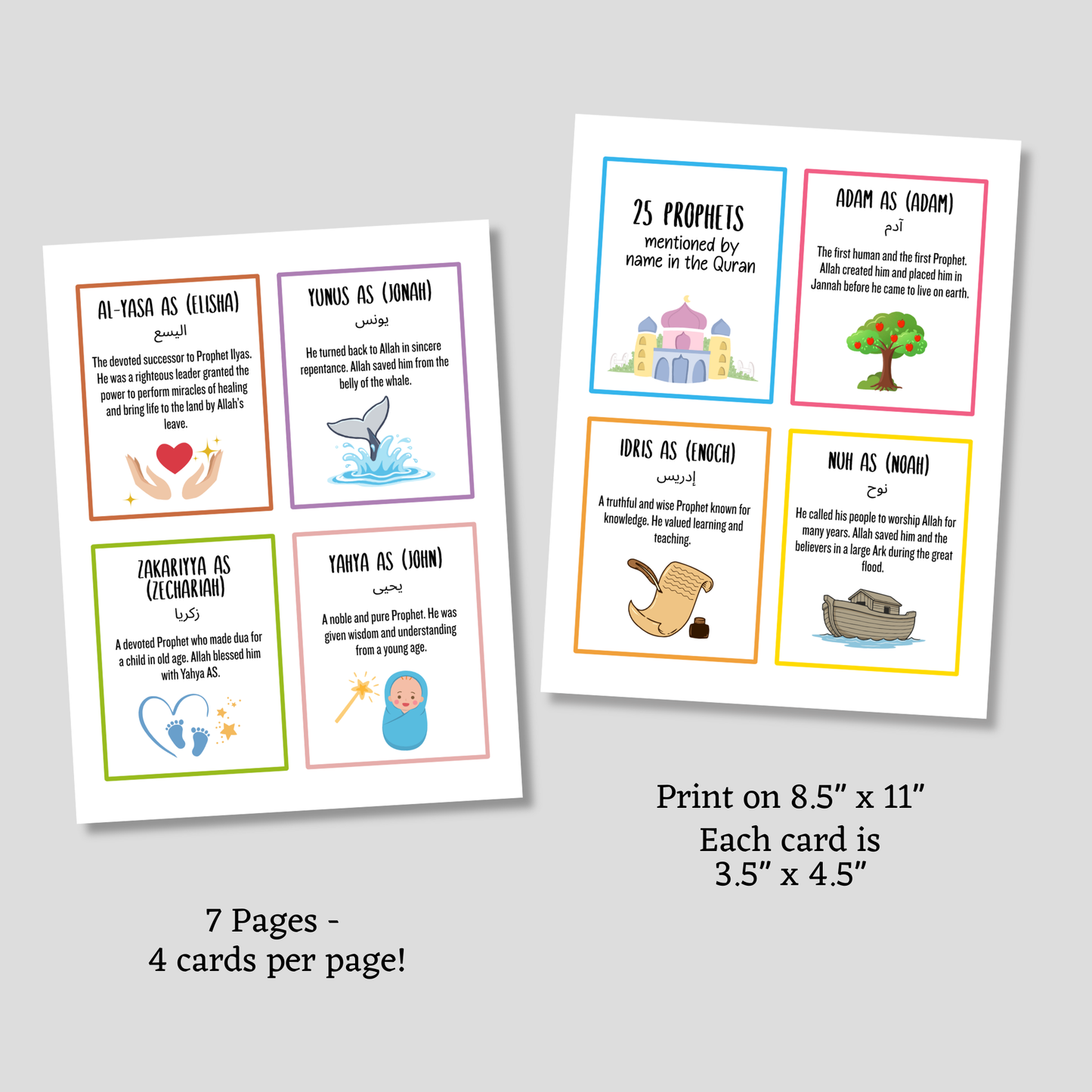Prophets in Islam Printable Cards for Kids