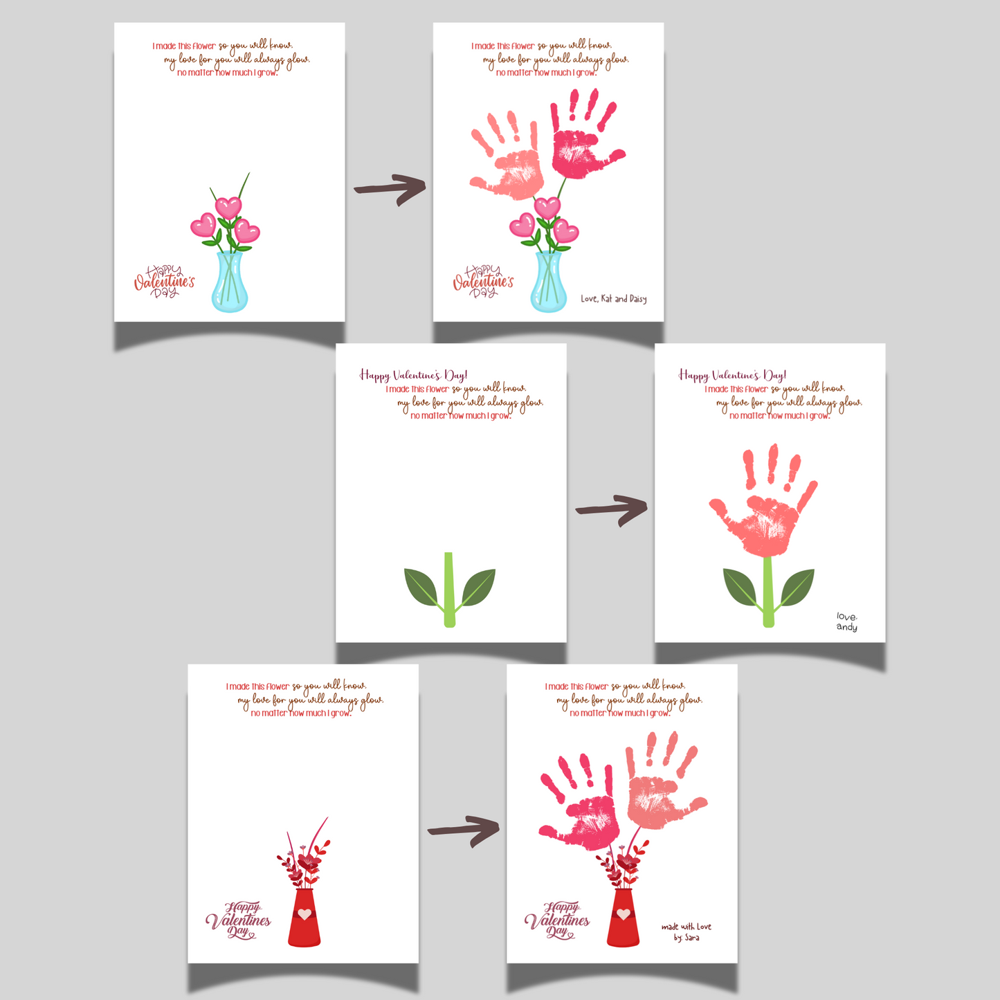 Valentine’s Day Handprint Craft Printable, Flower DIY Art Activity for Kids Baby Toddler Child