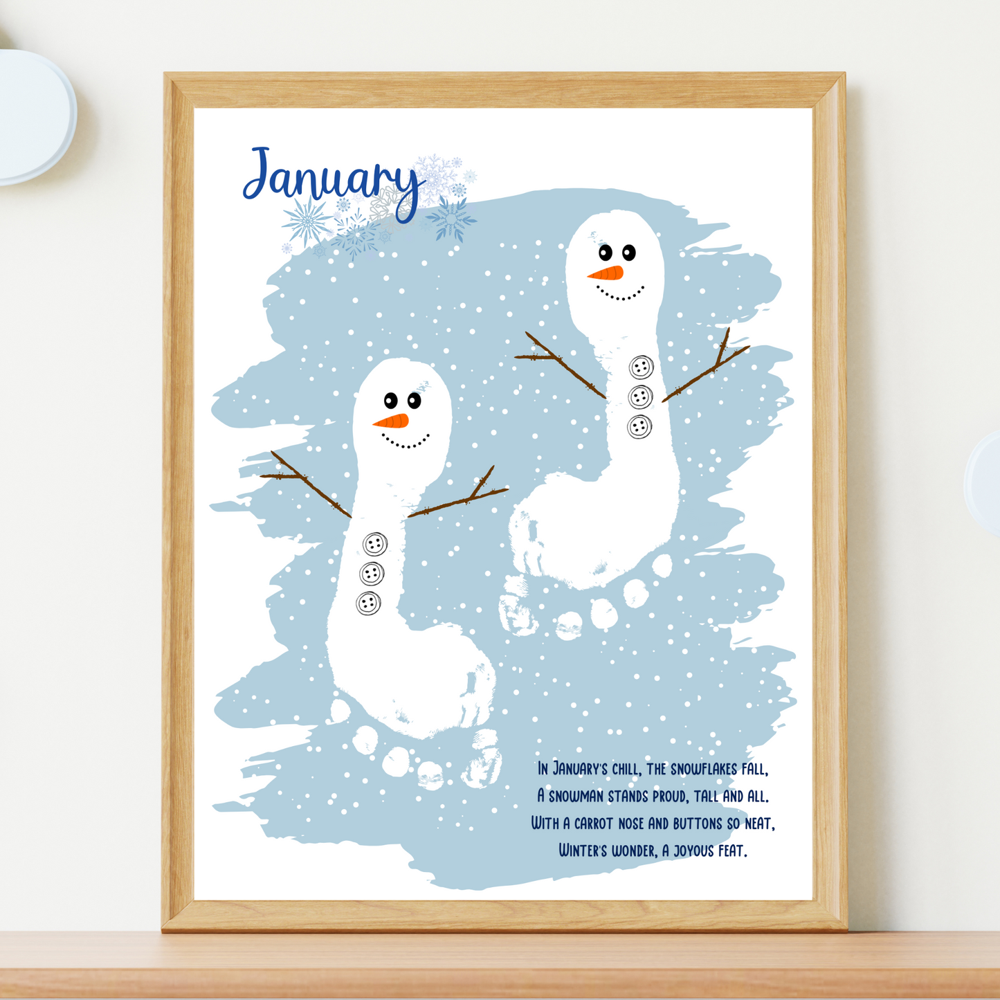 January Handprint Footprint Crafts Printable, DIY Art Kids Preschool Activity, Winter Monthly Keepsakes for Baby Toddler PreK Kindergarten