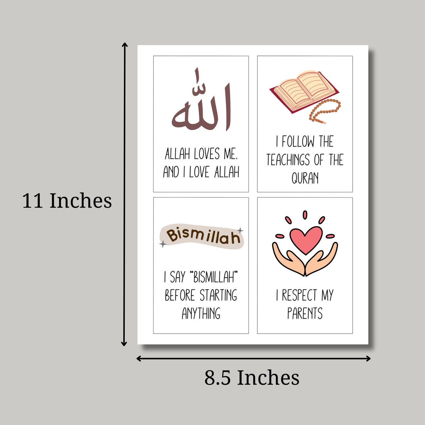 Islamic Affirmations for Kids Printable Cards, Daily Positive Muslim Reminders