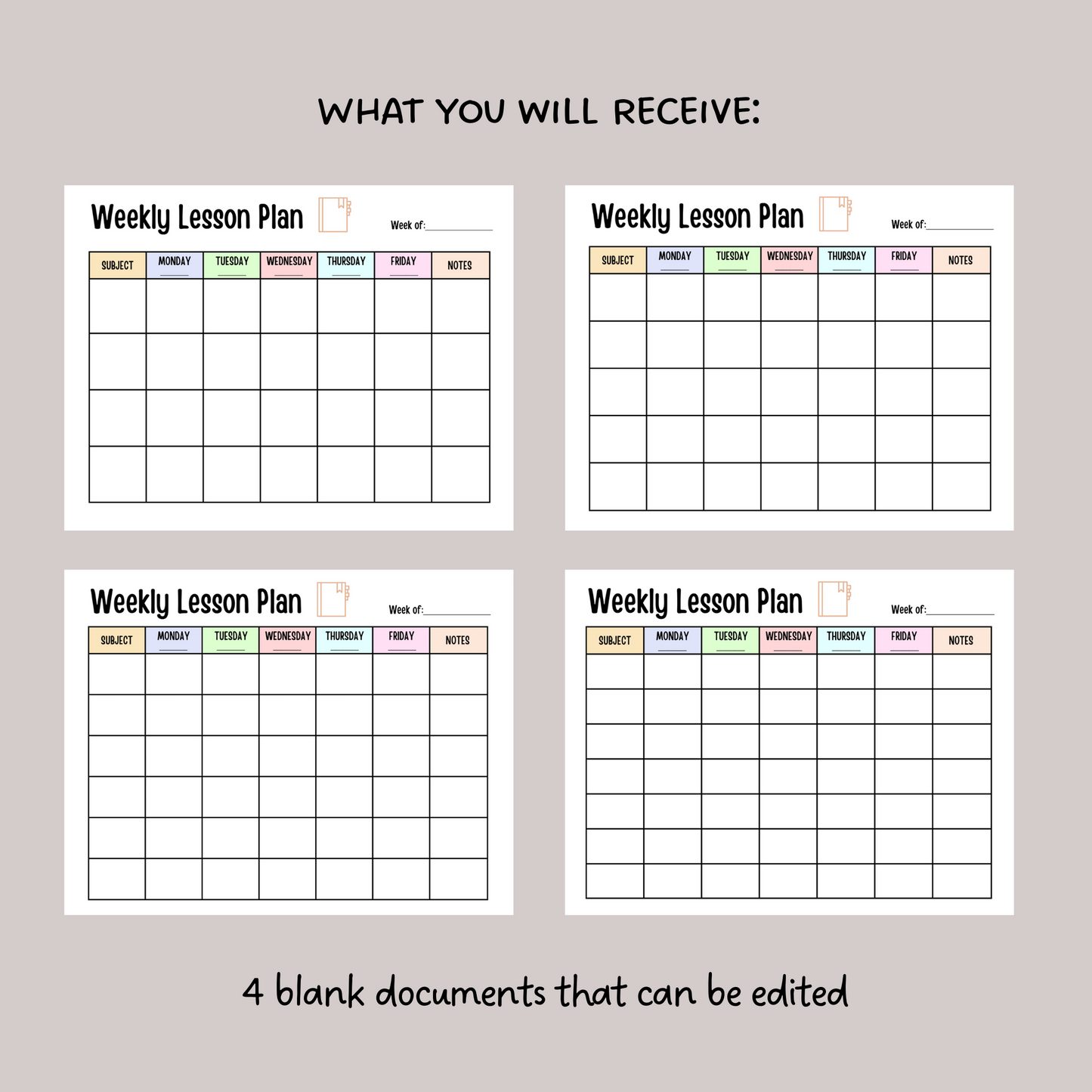 Weekly Lesson Plan Printable, Editable School Planner Schedule