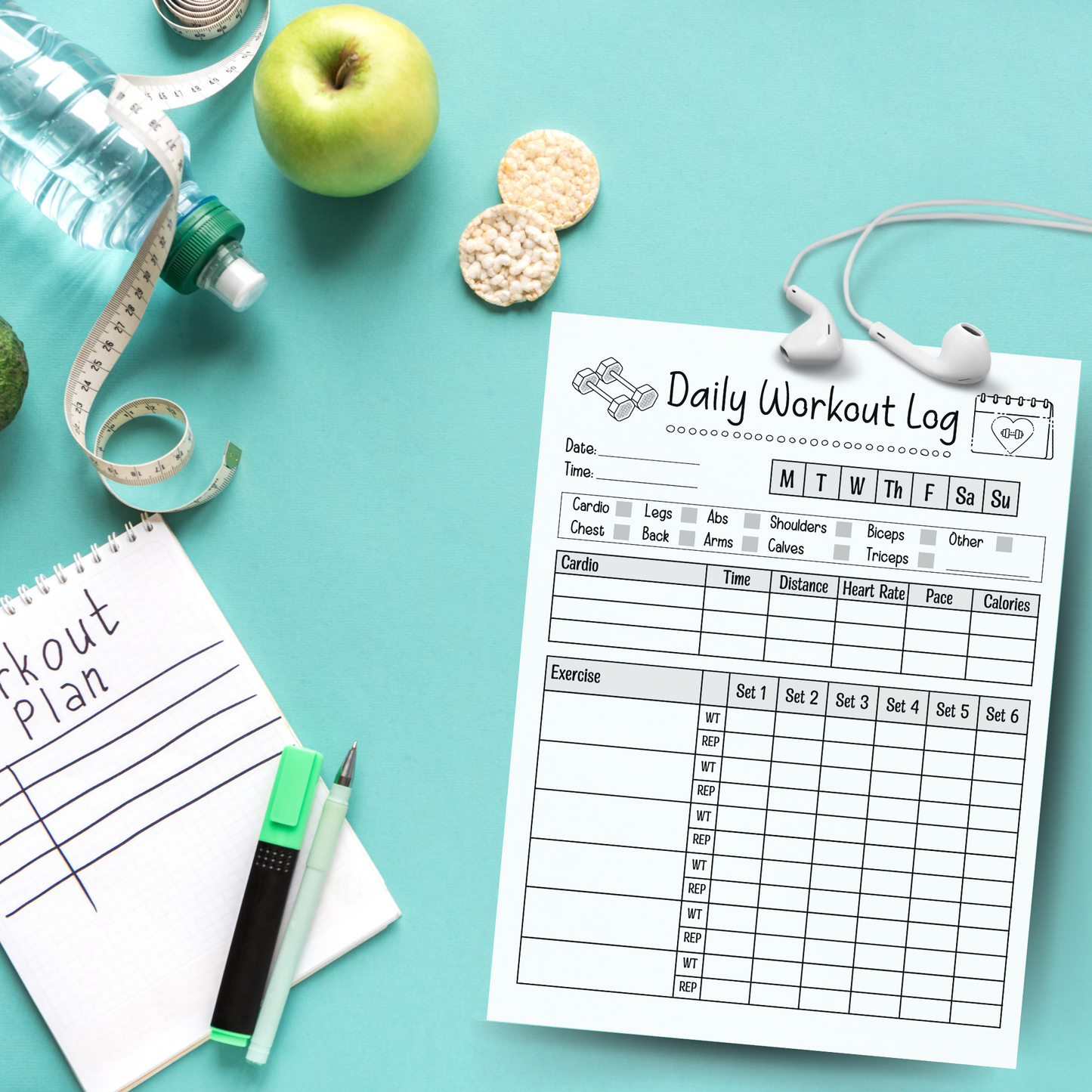 Daily Workout Log Printable Exercise Planner, Gym Training Tracker