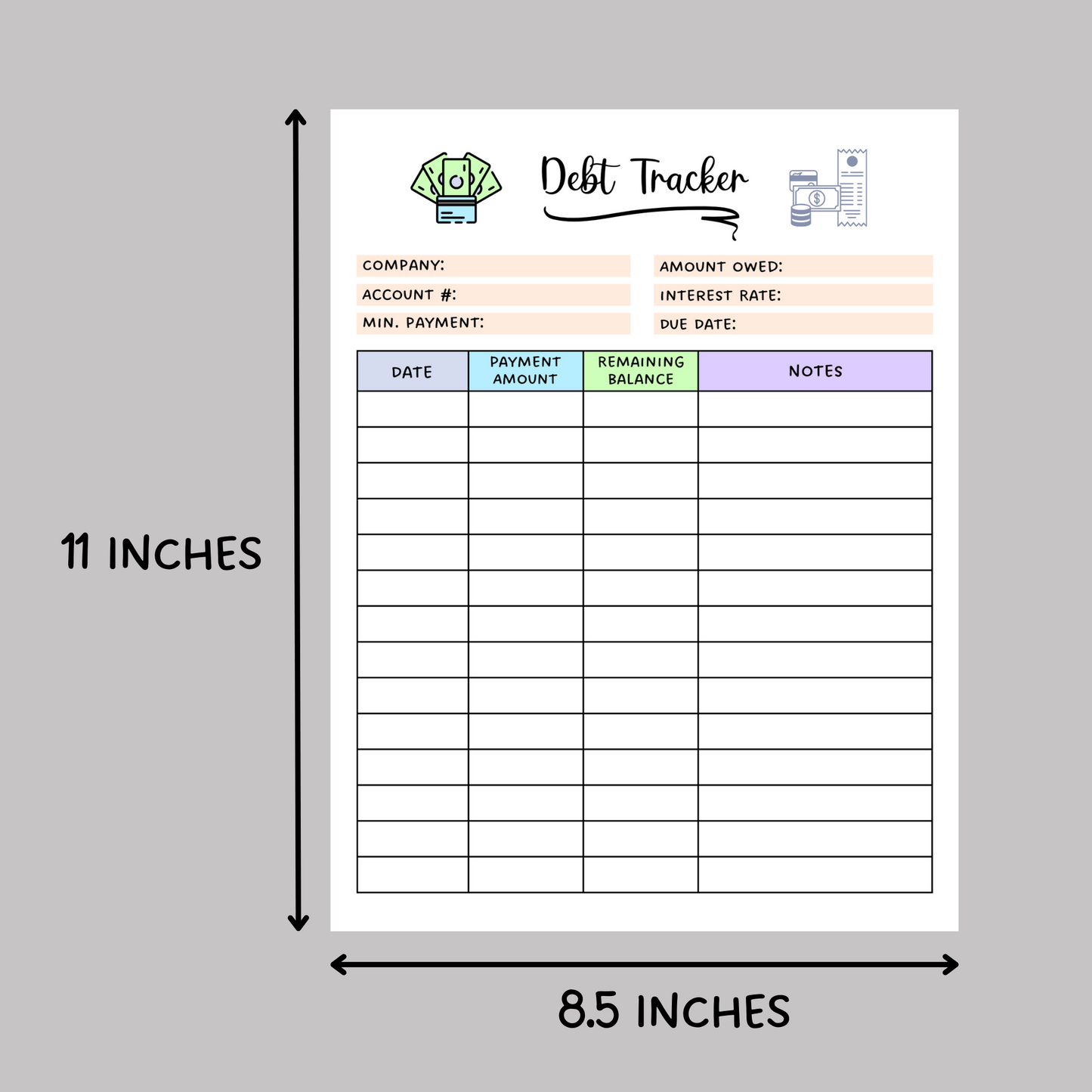 Debt Payment Tracker Printable, Financial Planner, Credit Card Expense Tracker