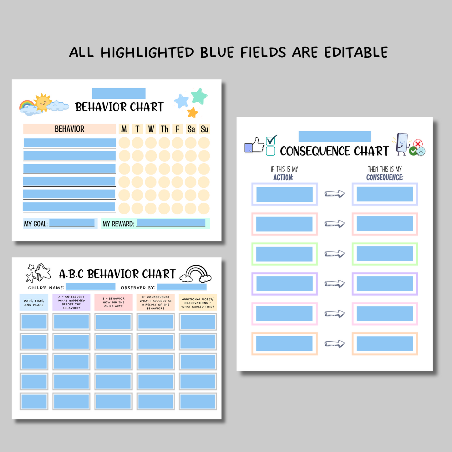 Editable Behavior Consequence Chart For Kids, Printable Toddler Behavior Management Sticker Chart