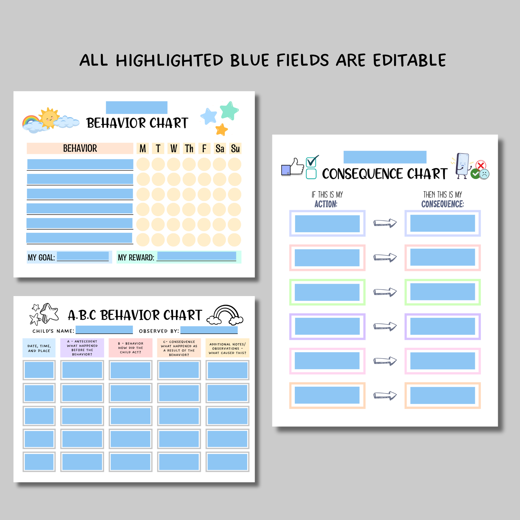 Editable Behavior Consequence Chart For Kids, Printable Toddler Behavi ...