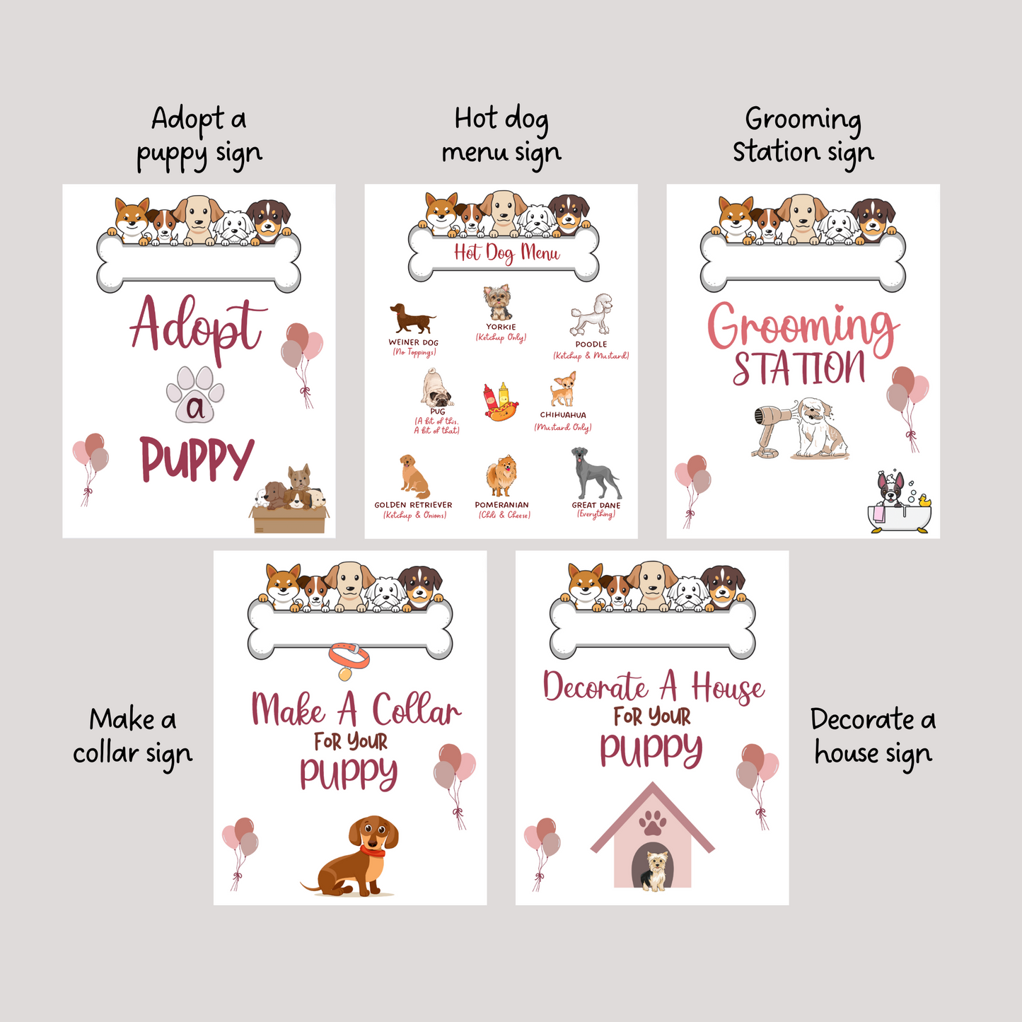 Puppy Party Signs Printable, Adopt a Puppy Dog Lover Birthday Games