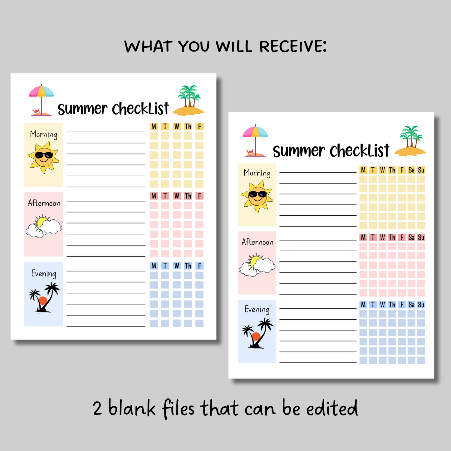 Kids Summer Daily Checklist Schedule Printable, Editable Chore Chart