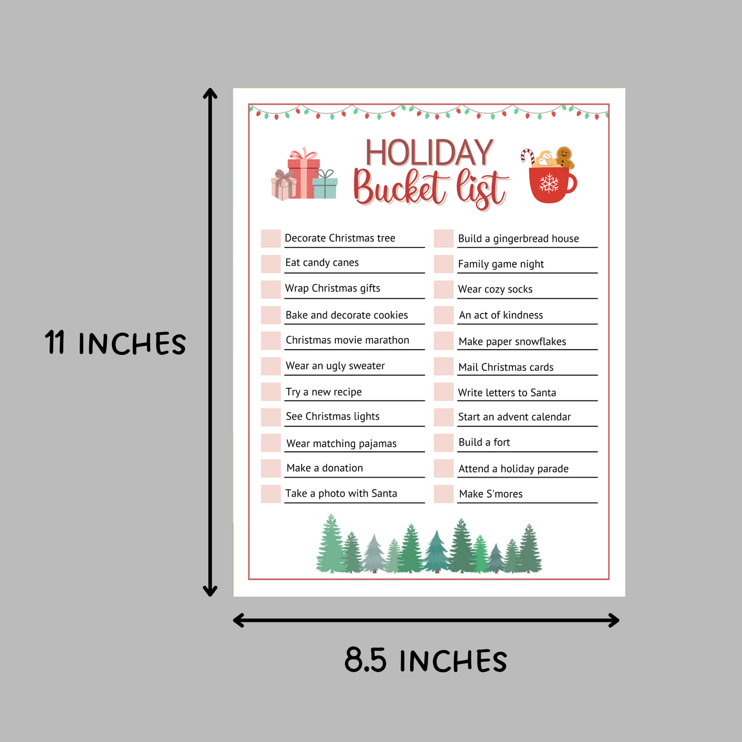 Holiday Bucket List Printable, Editable Christmas Activity Checklist